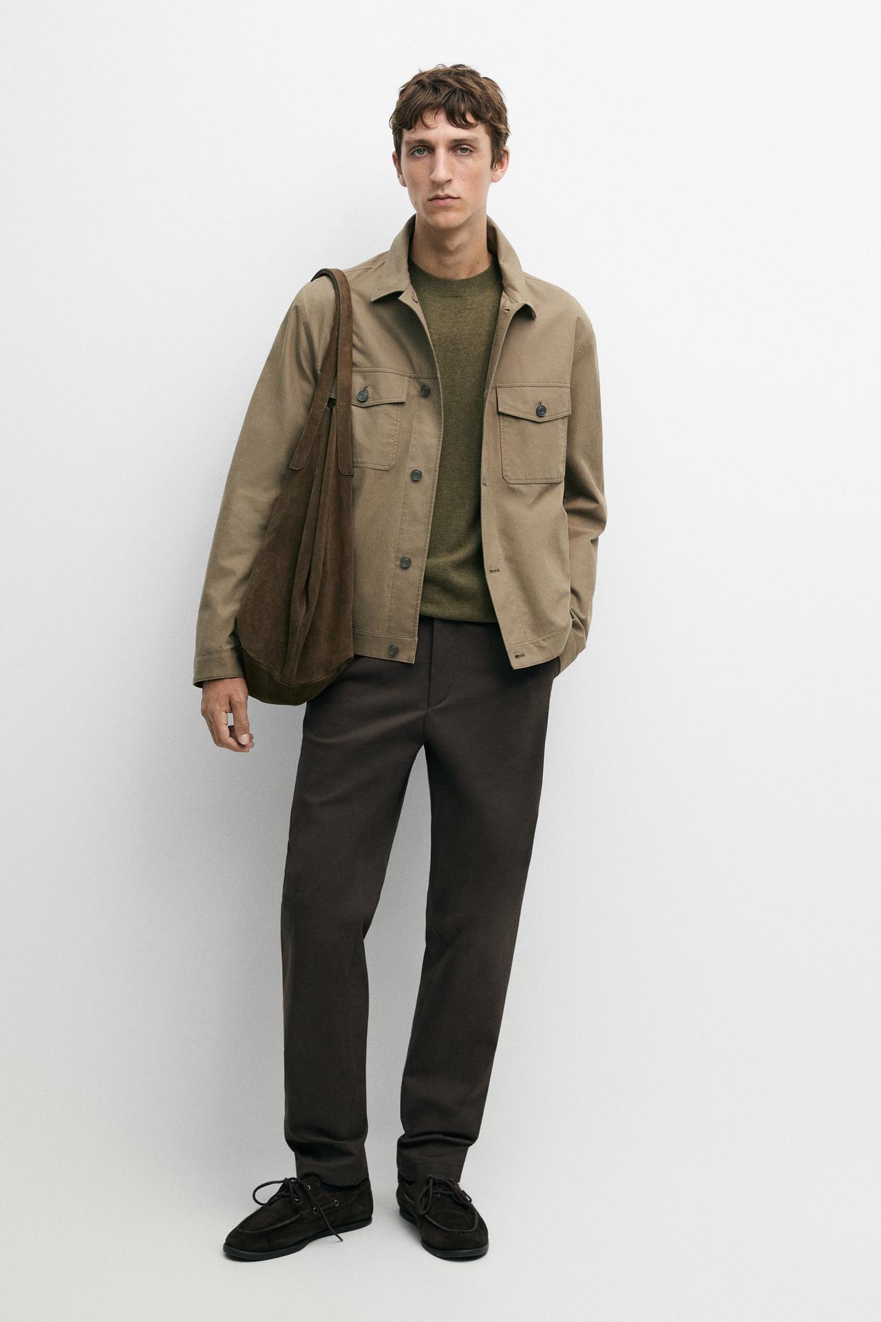 Cotton blend slim fit pants — BROWN