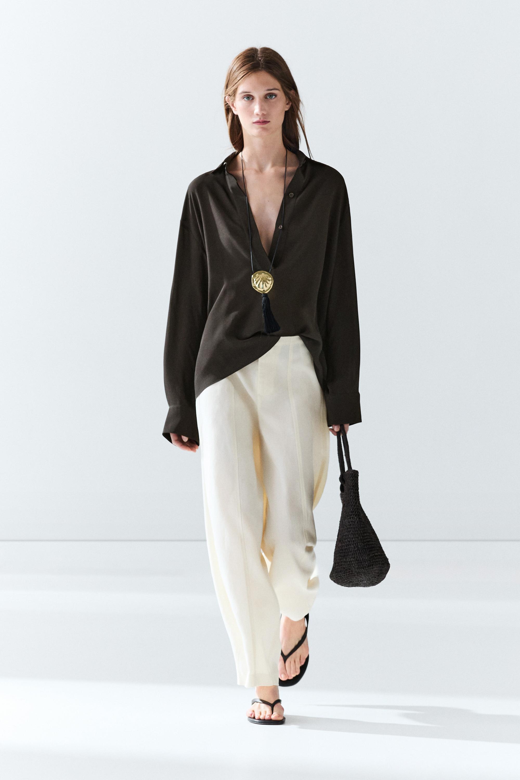 Flowing button-up shirt — Chocolate