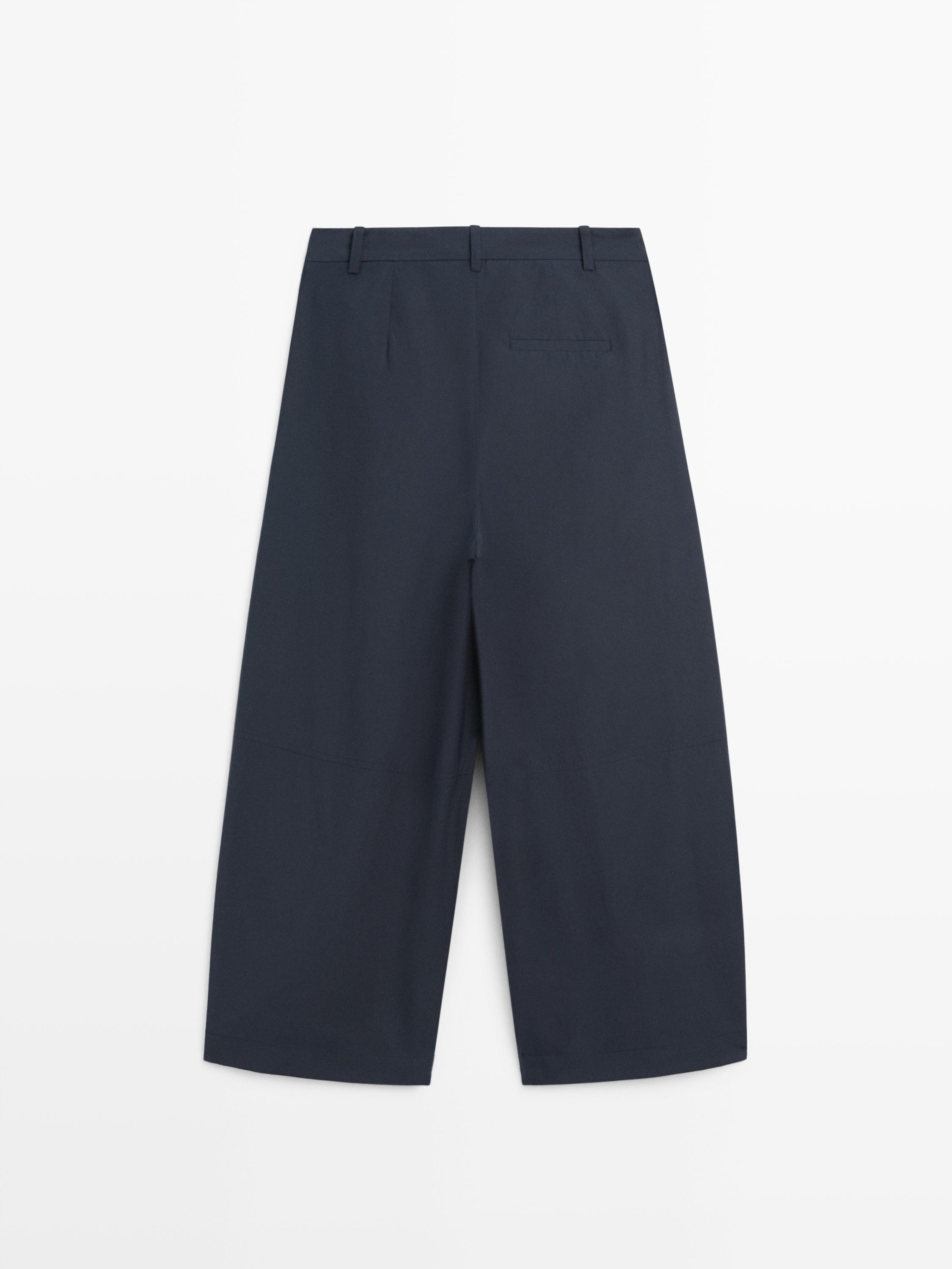 Cotton blend wide-leg trousers — DEEP BLUE