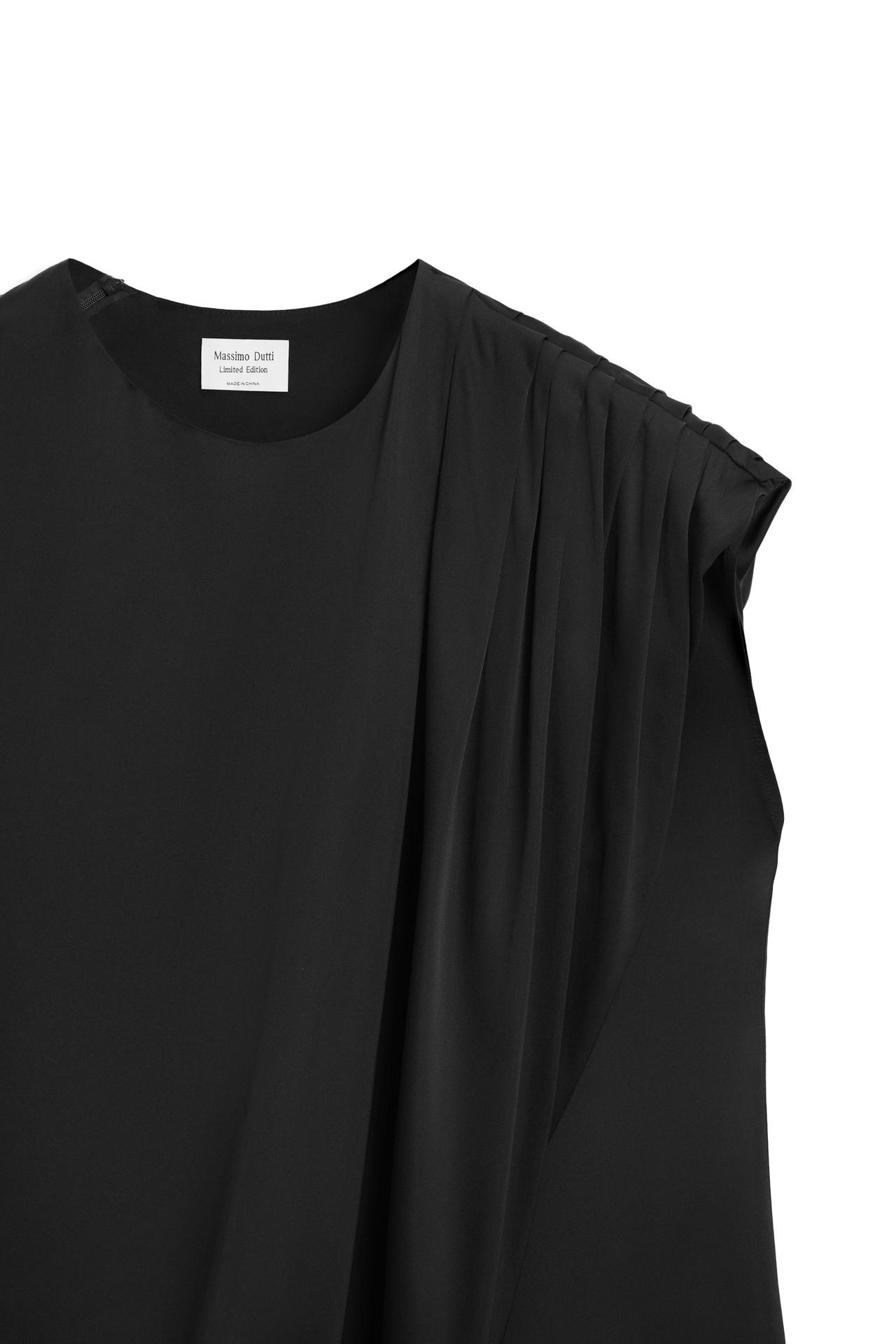 Flowing asymmetric top with gathered detail – LIMITED EDITION — BLACK