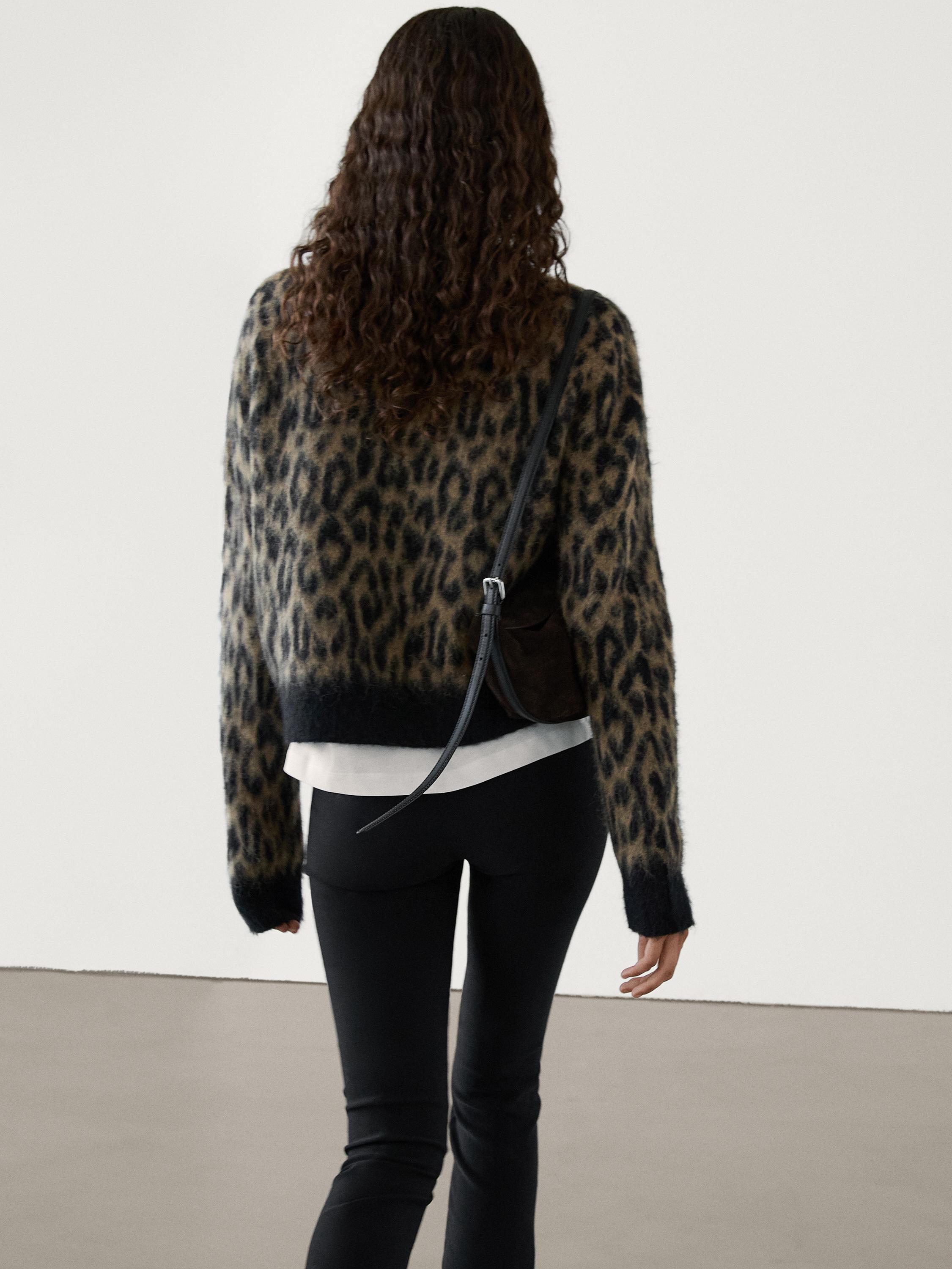 Wool blend animal print knit sweater