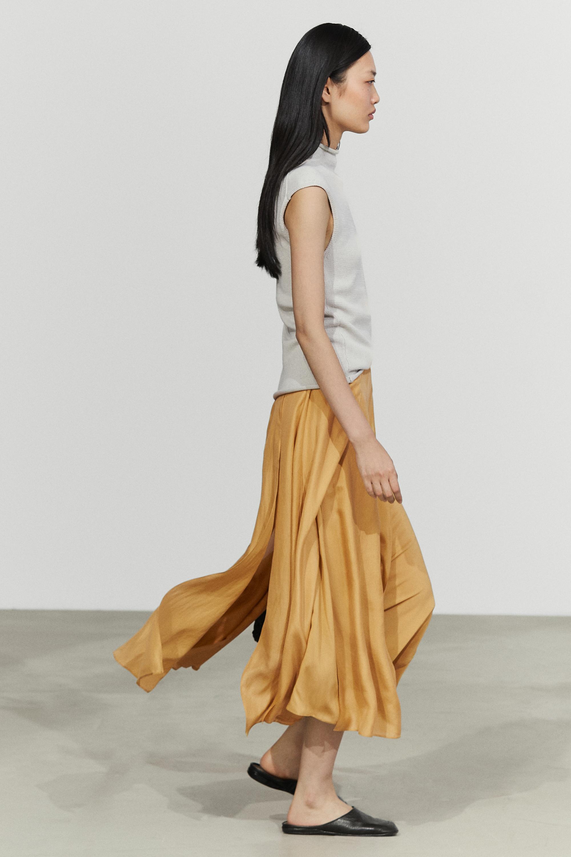 100% silk flowing midi skirt co-ord — YELLOW