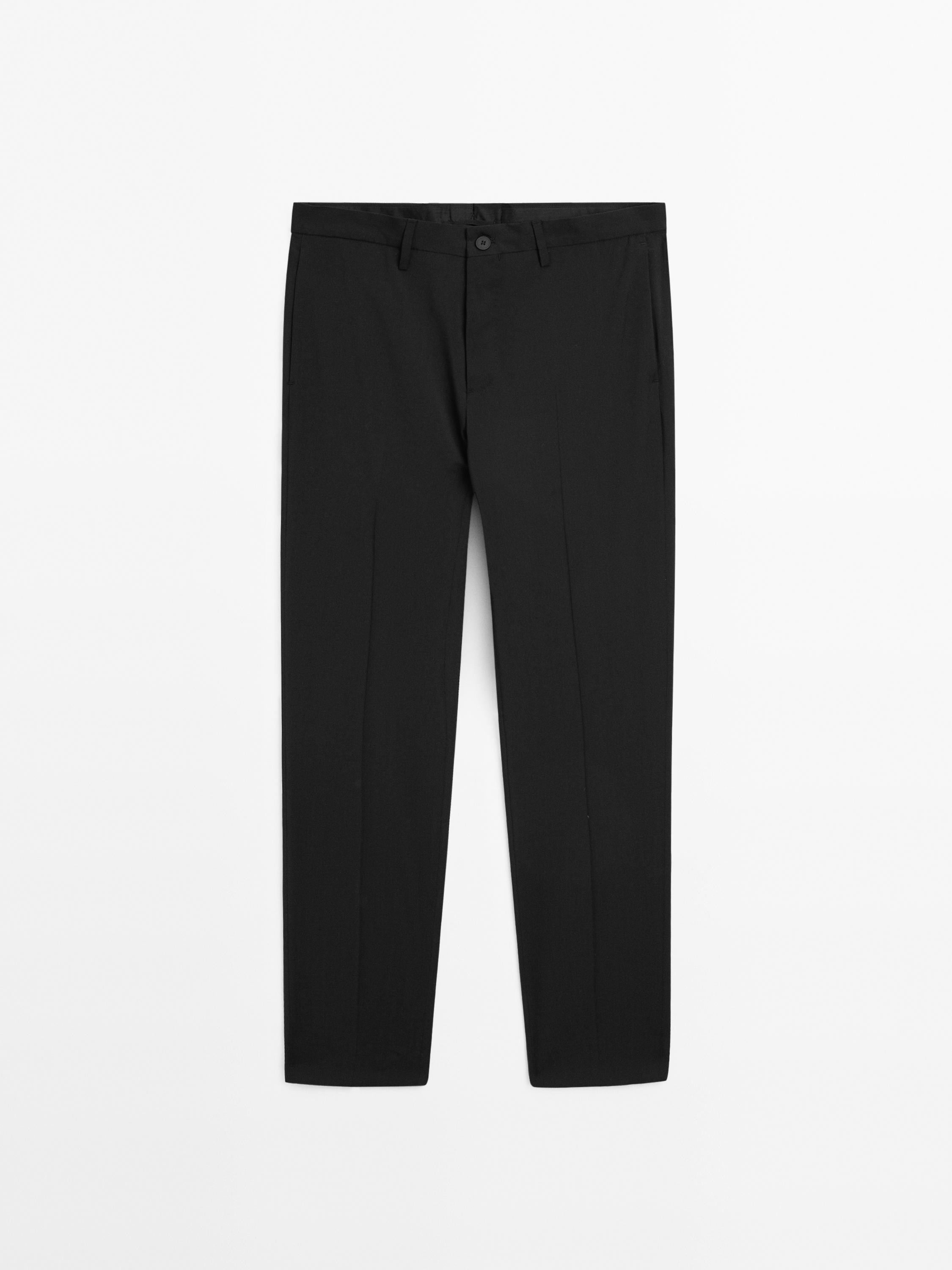 Plain wool suit trousers — BLACK