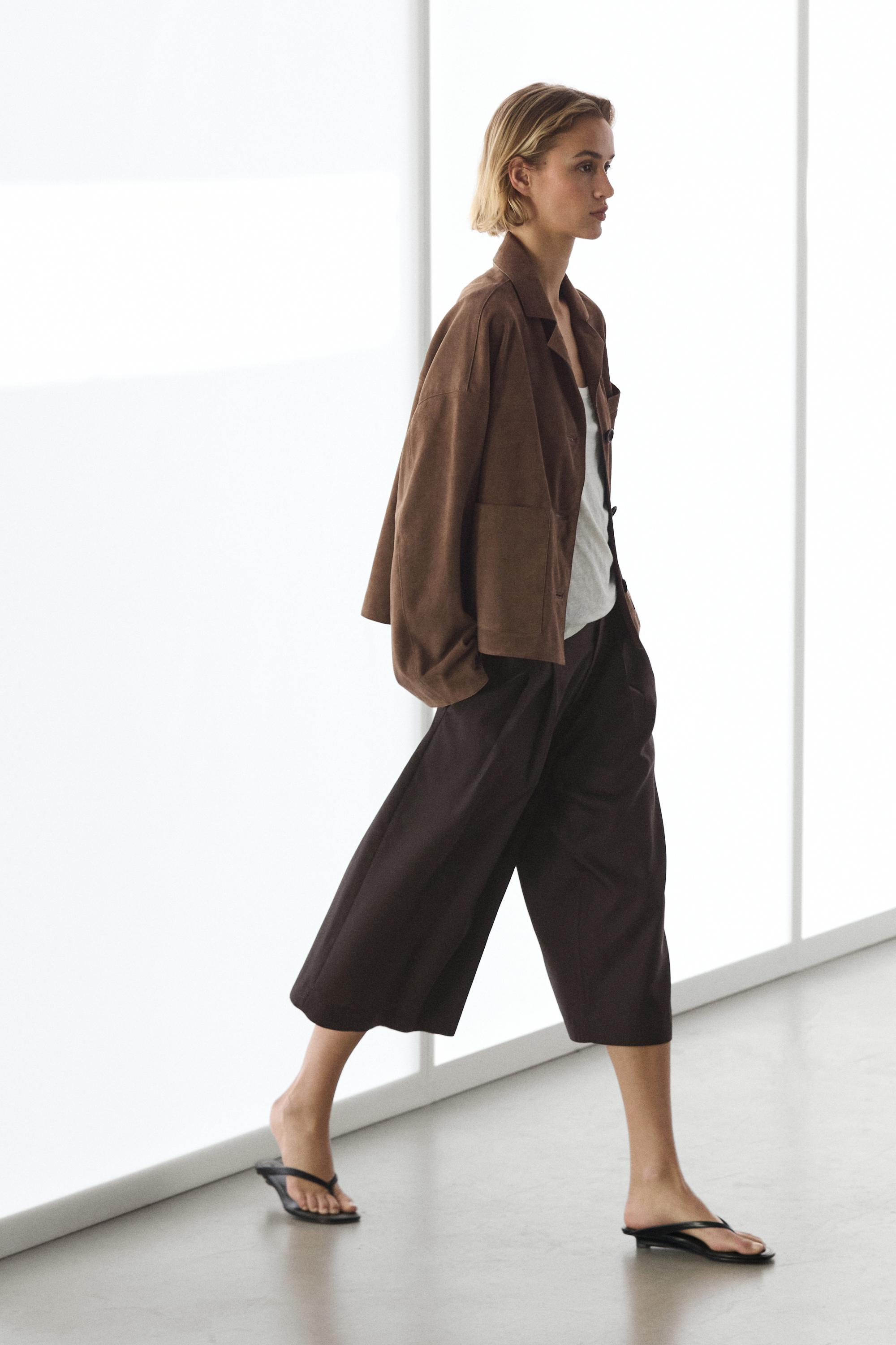 Flowing suede leather jacket — MOLE BROWN