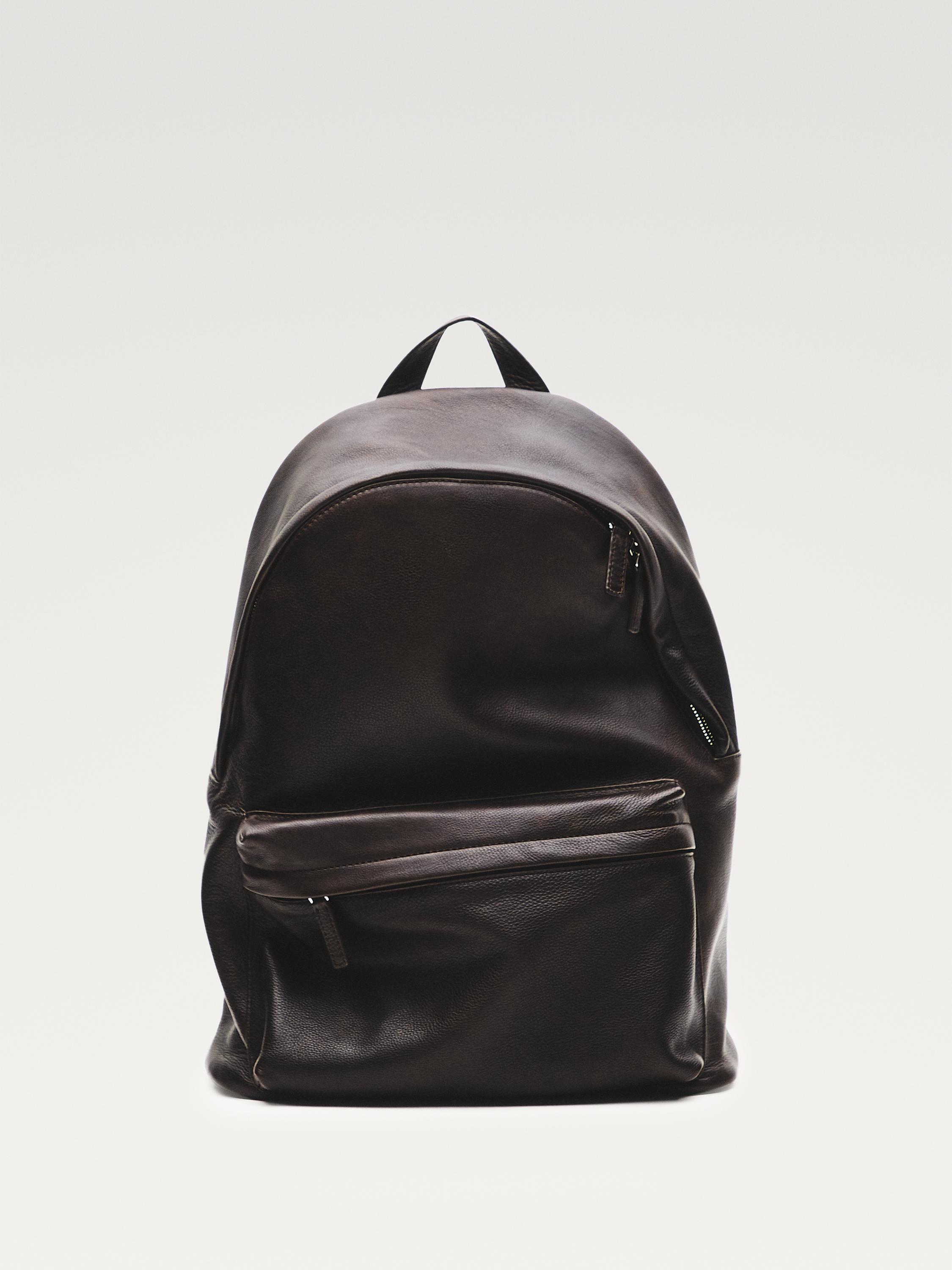 Nappa leather backpack with zip — BROWN