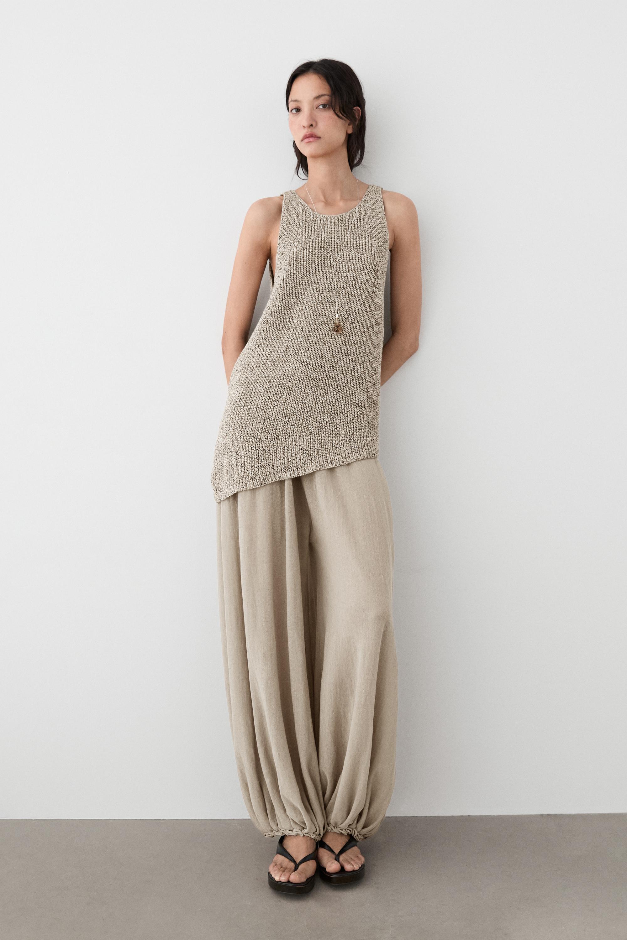 Asymmetric knit top — STONE