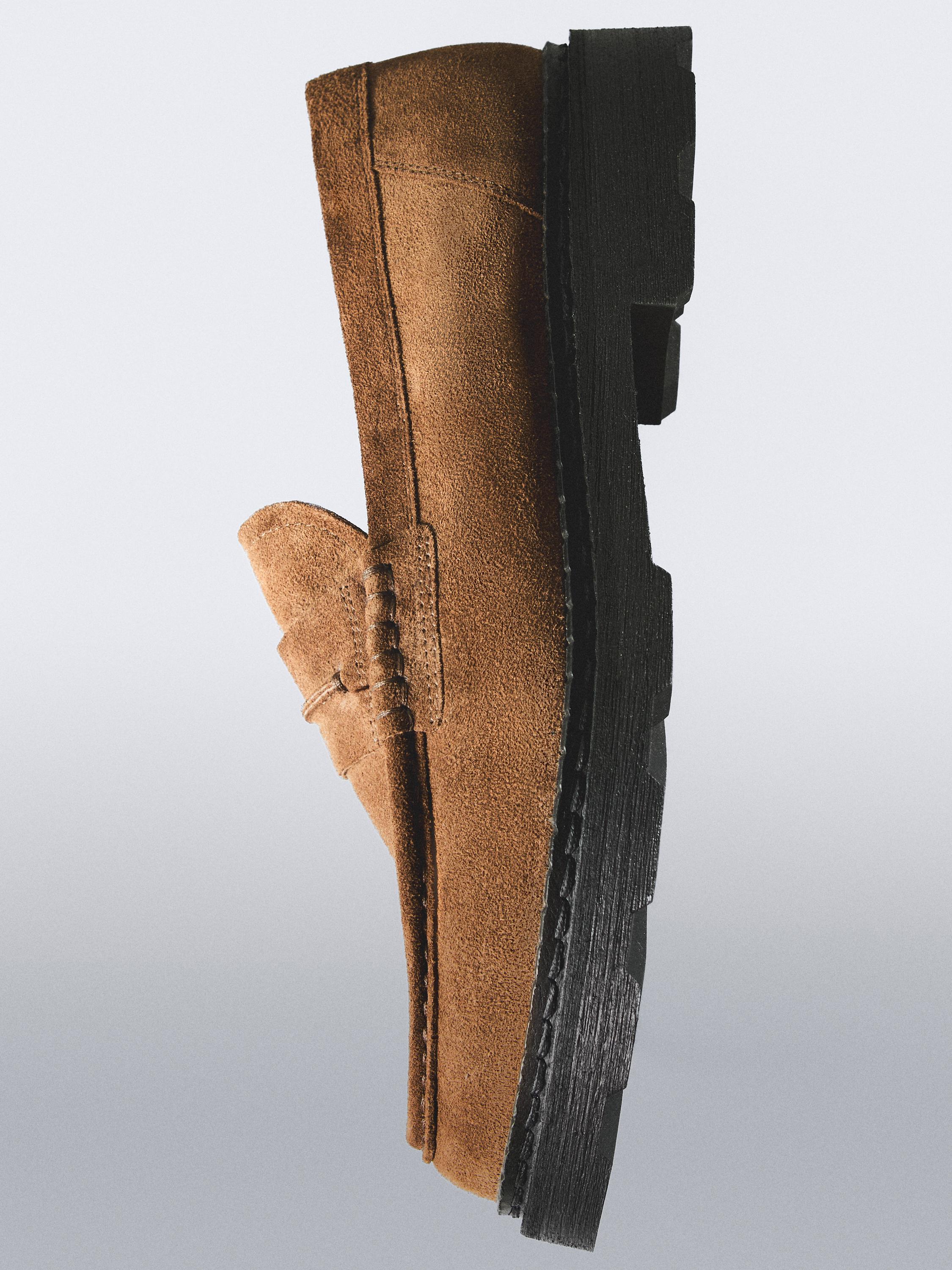 Leather track-sole loafers with penny strap — BROWN