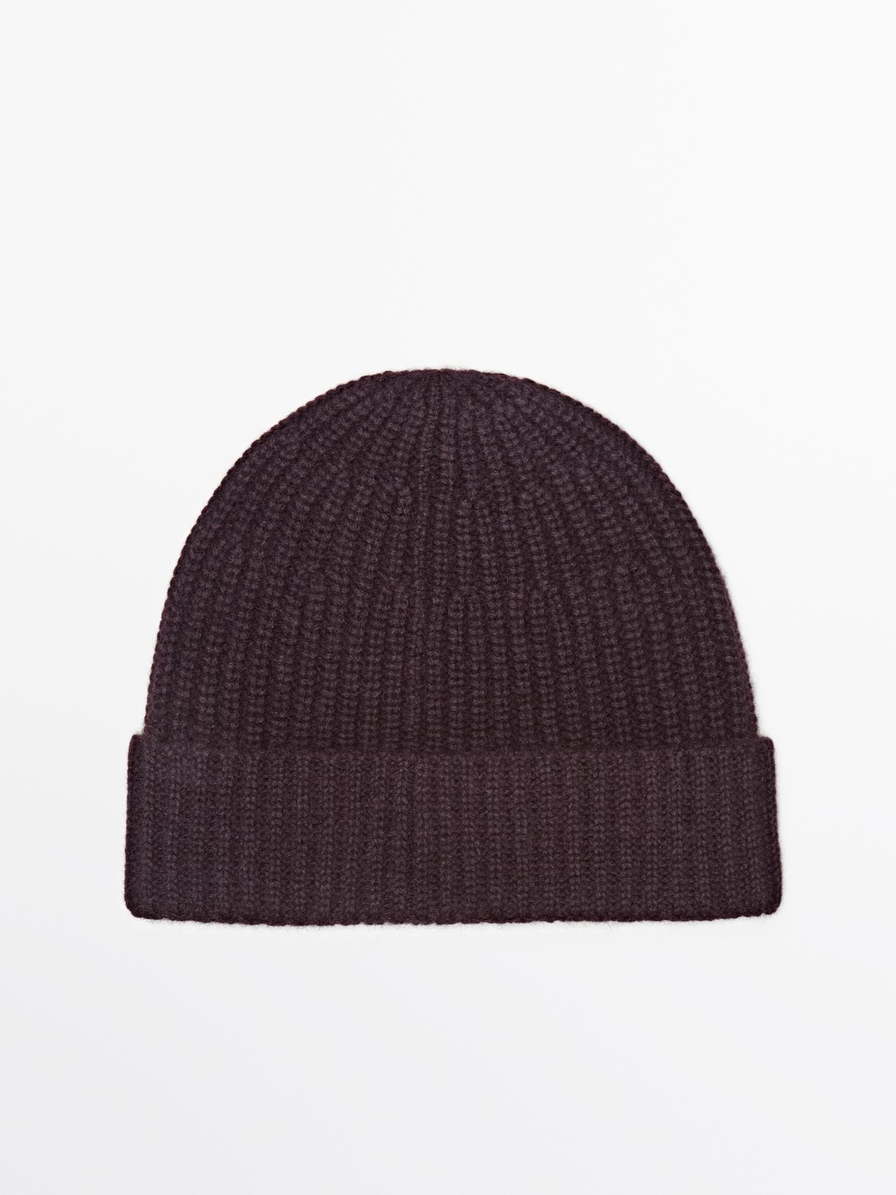 Massimo Dutti - Herre - Beanie-Hue I 100 % Kashmir - Granatrød - 01