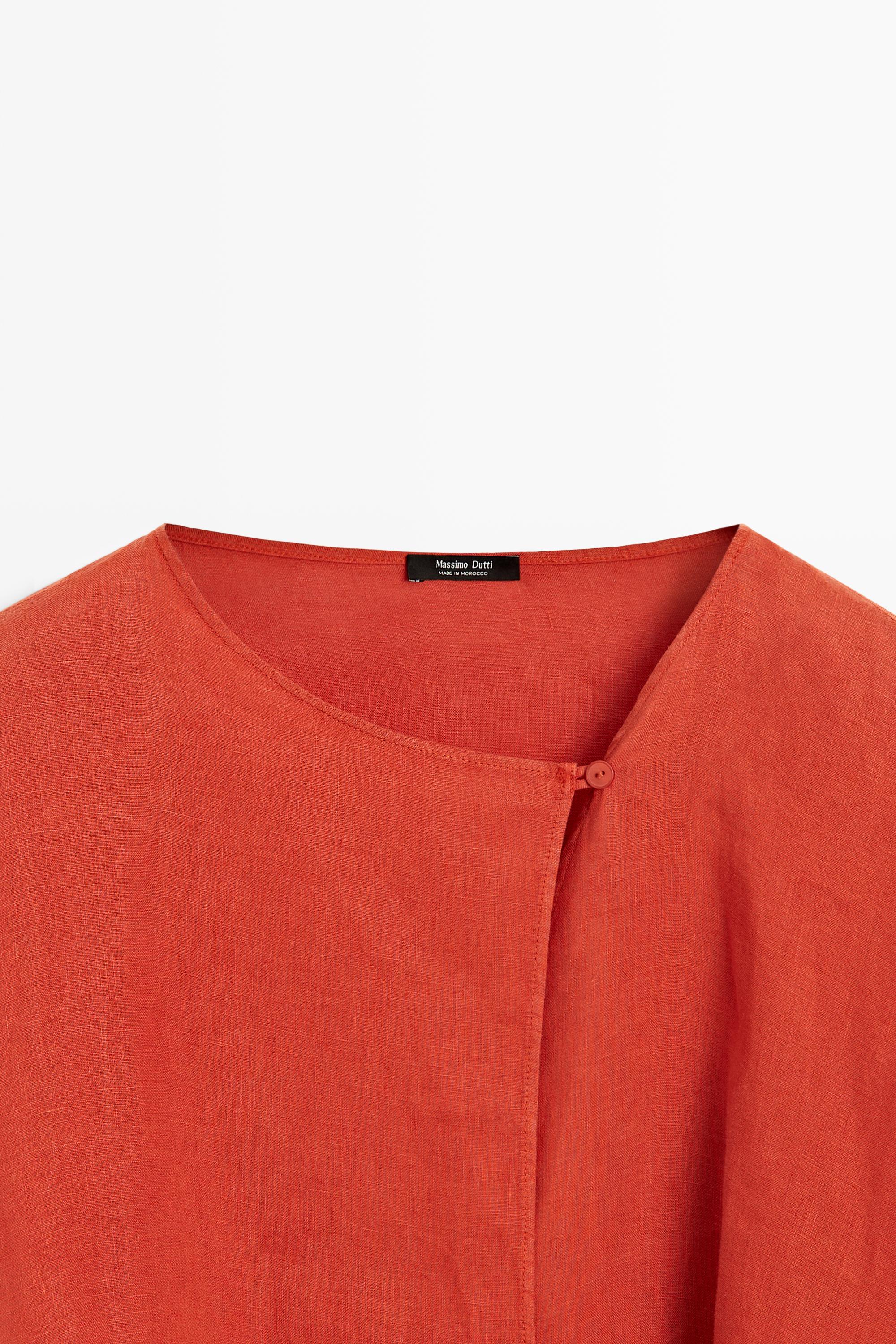 Flowing 100% linen surplice blouse  Orange  Shirts | Massimo Dutti