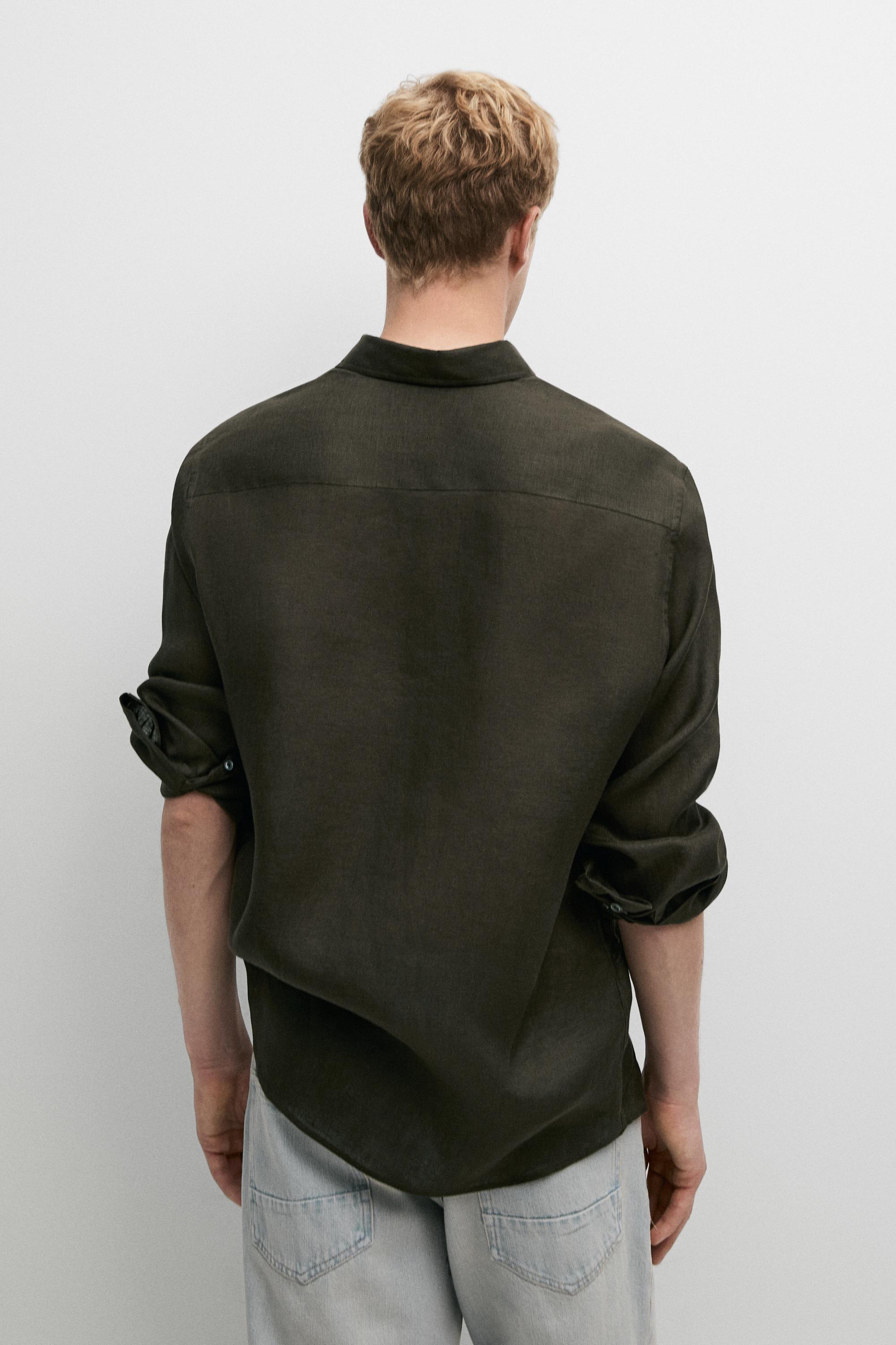 Regular fit 100% linen shirt — DARK GREEN