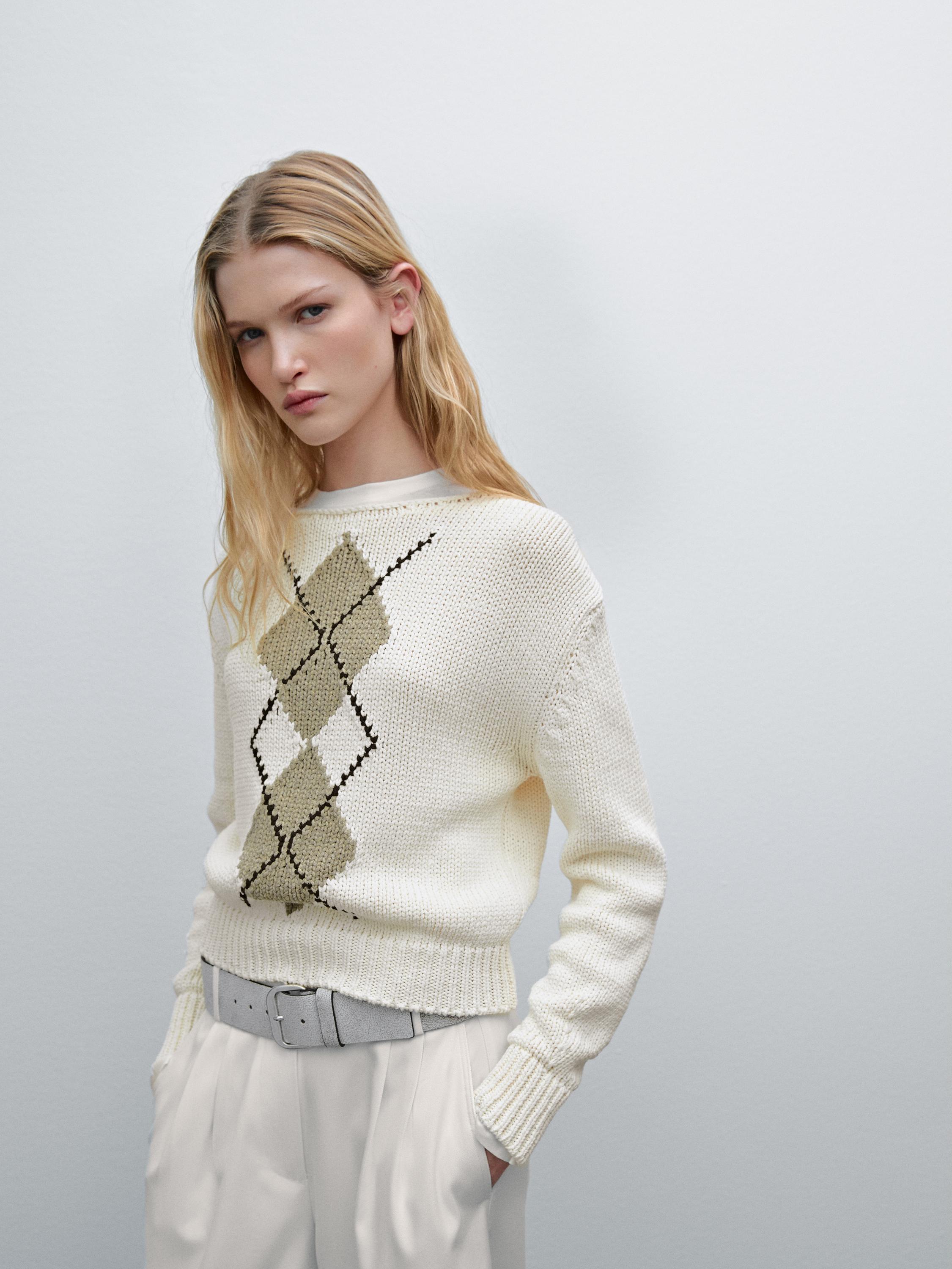Cotton blend diamond knitted jumper