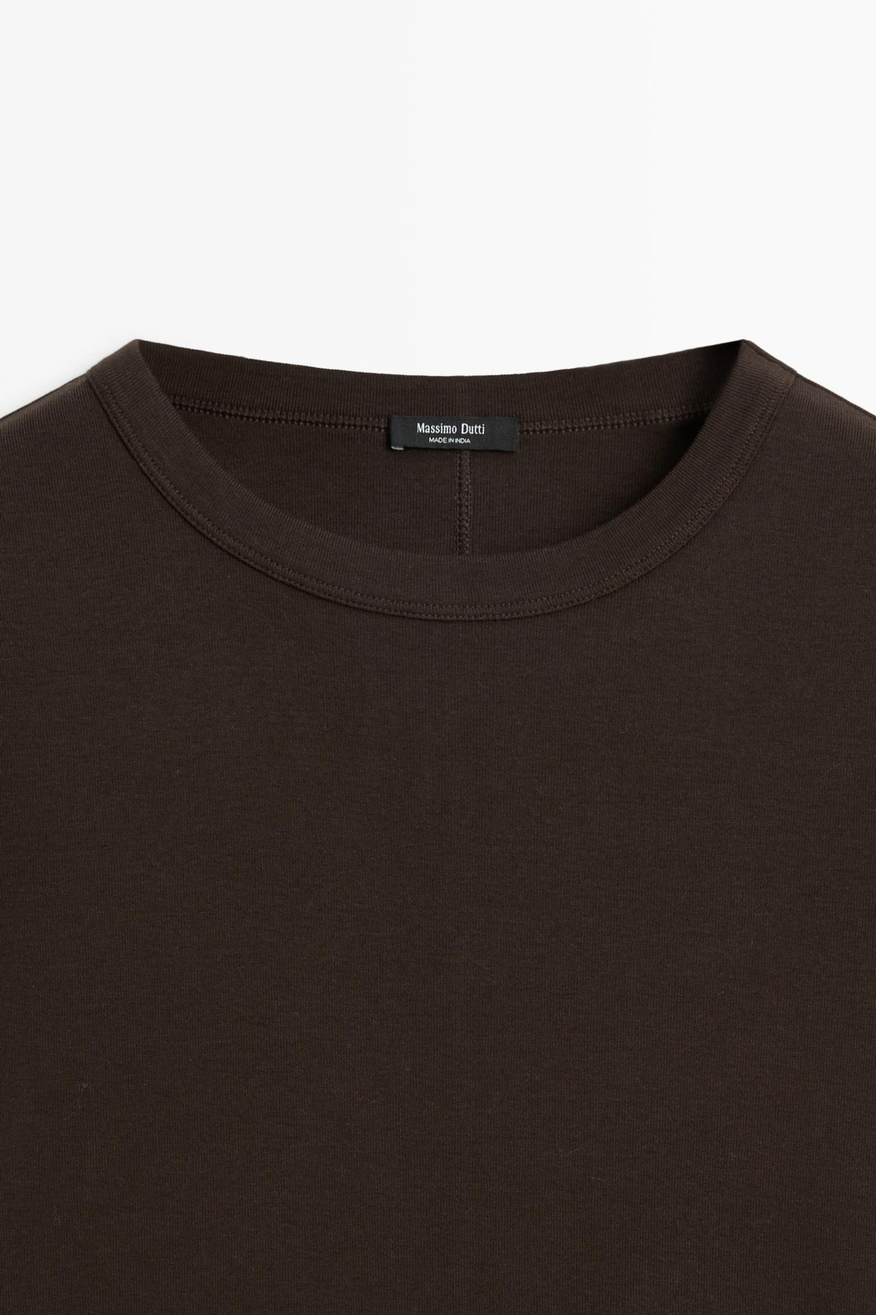 Ribbed short sleeve T-shirt — BROWN