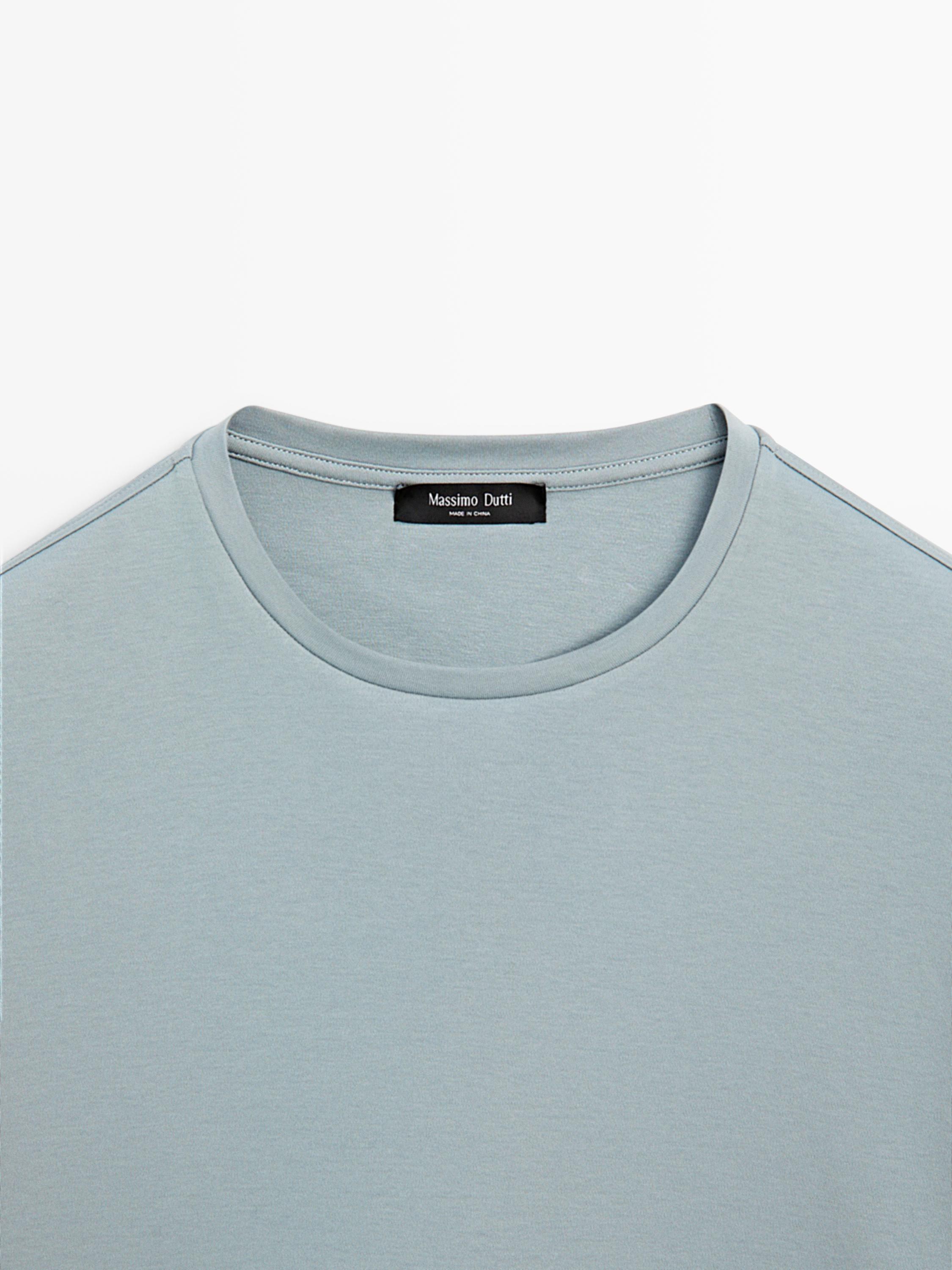 Short sleeve cotton blend T-shirt — GREY BLUE