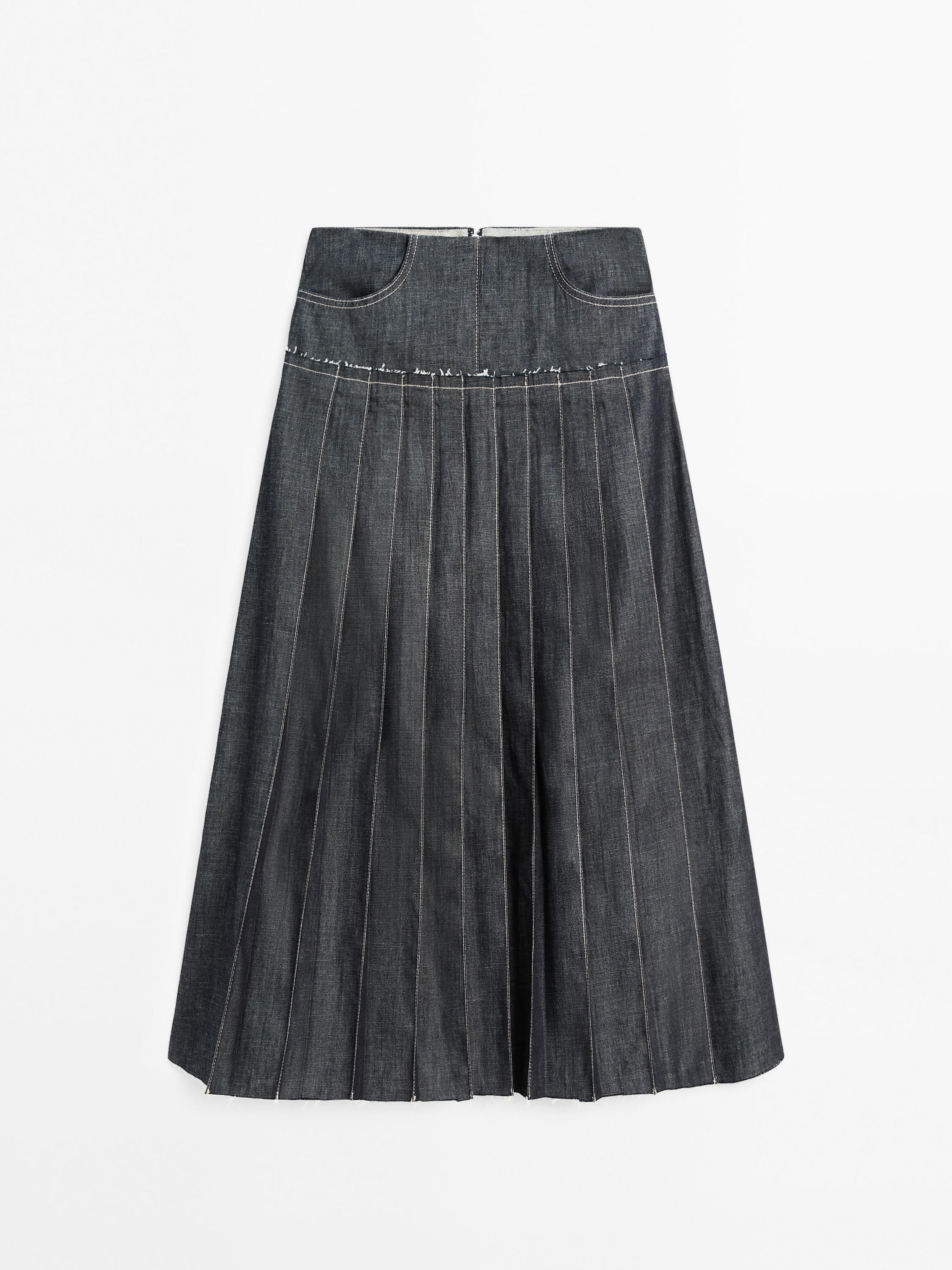 Faldilla midi denim detall pales