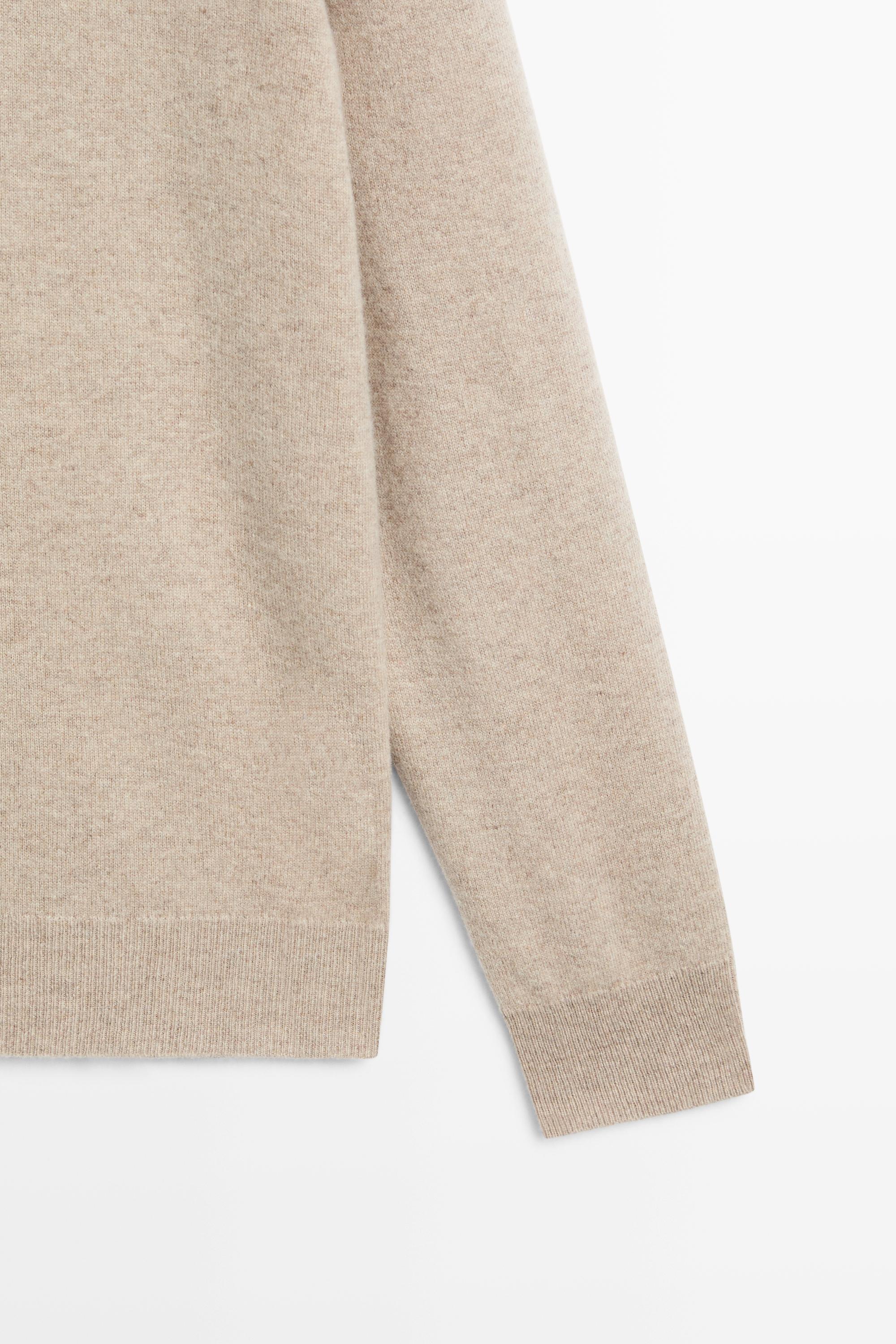 Mock neck zip-up knit sweater — Sand