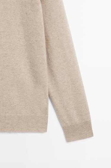 Mock neck zip-up knit sweater — Sand 7