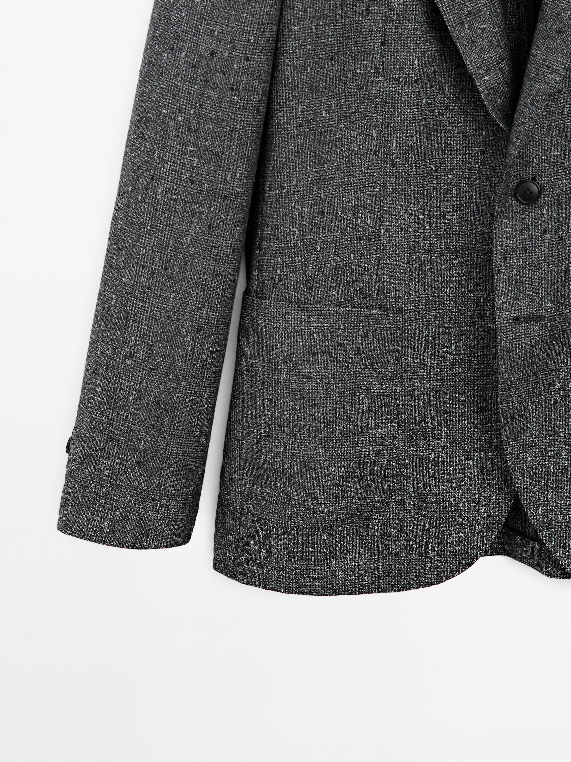 Karierter Blazer aus Wollgemisch mit Strukturmuster