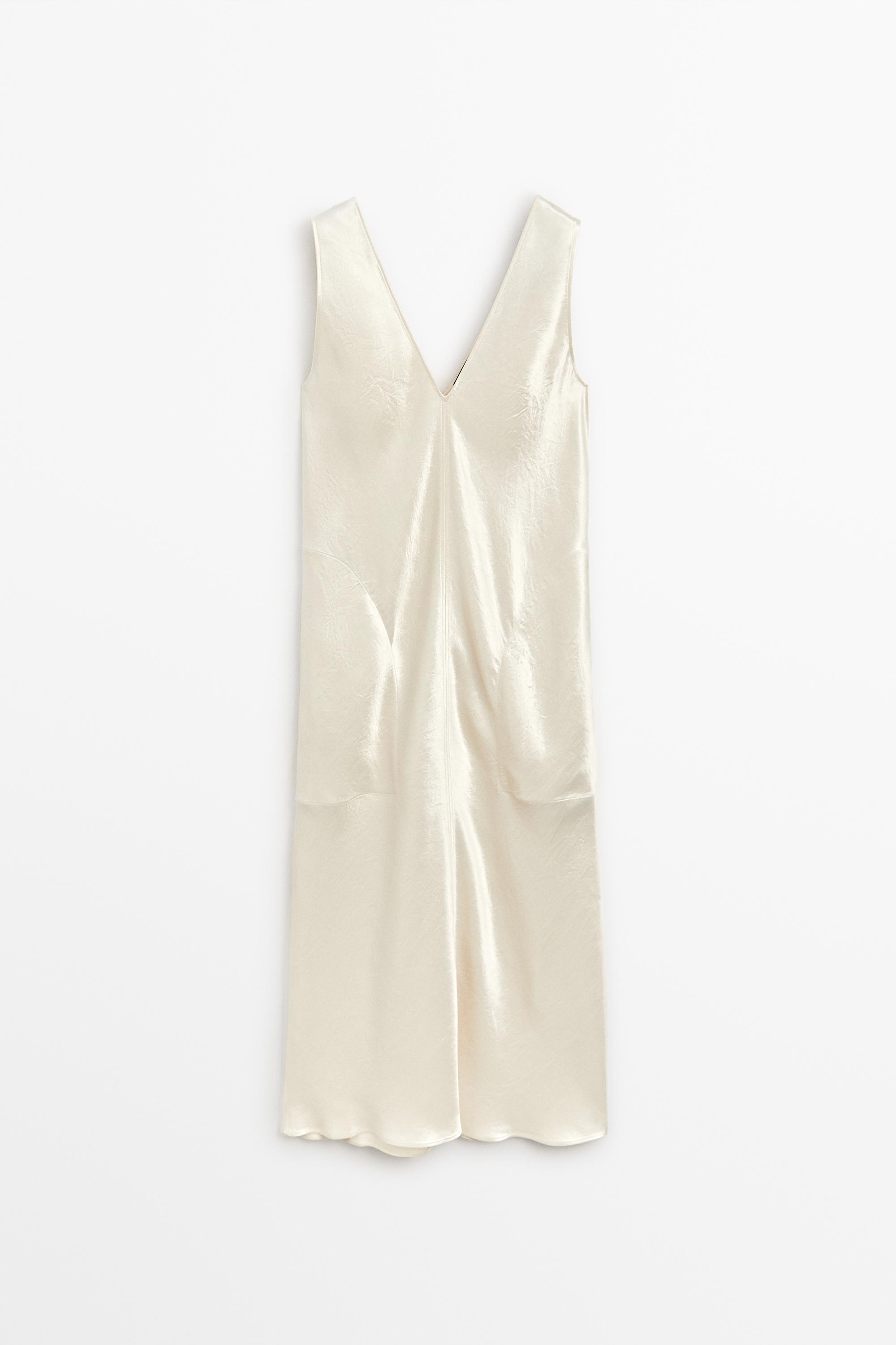 Satin midi slip dress — CREAM