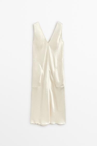 Satin midi slip dress — CREAM 2