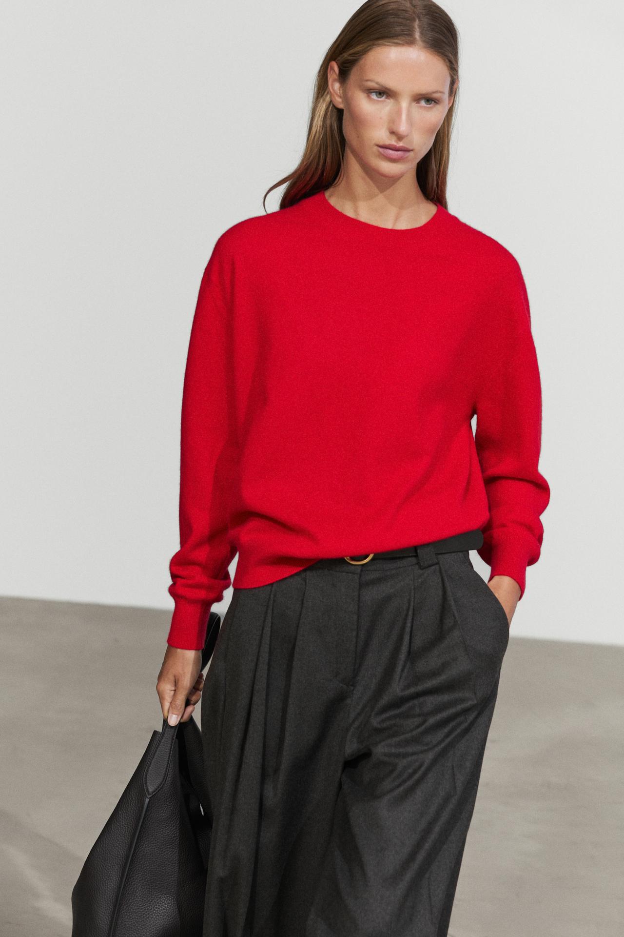 100% cashmere long sleeve sweater — RED