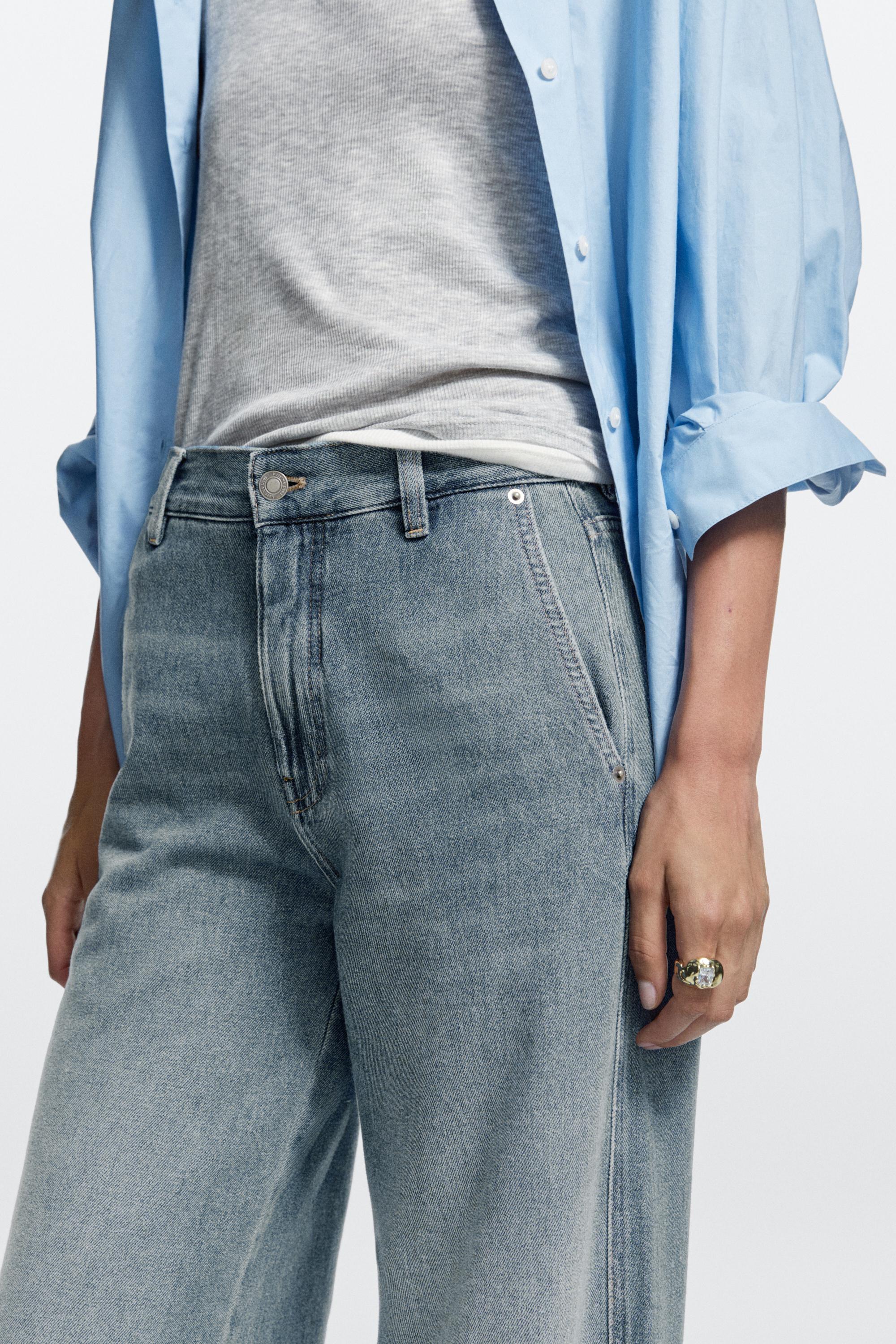 Mid-waist wide-leg jeans — Light Blue