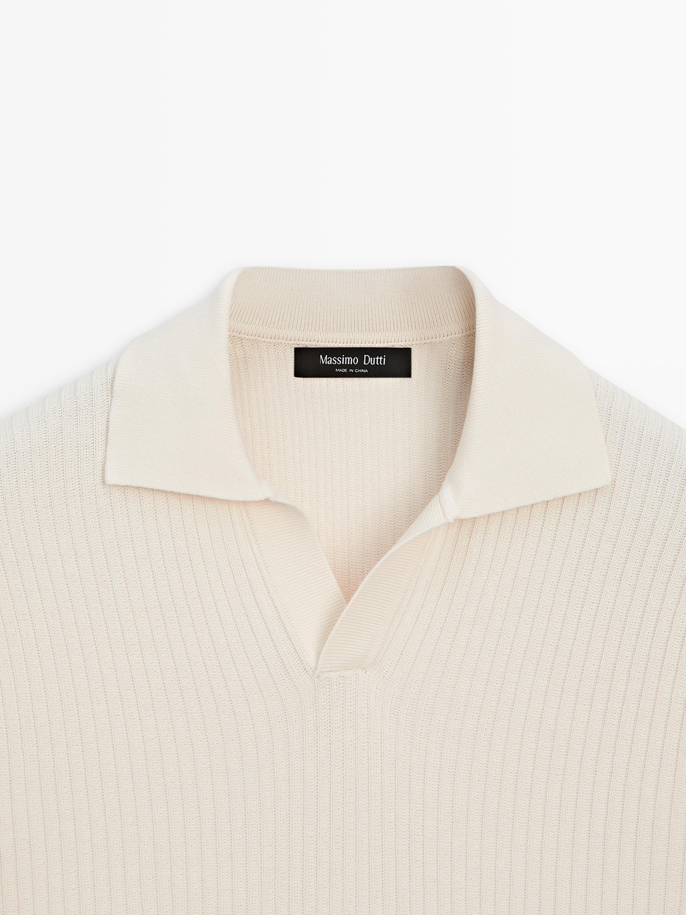 Regular fit cotton knit polo shirt — CREAM