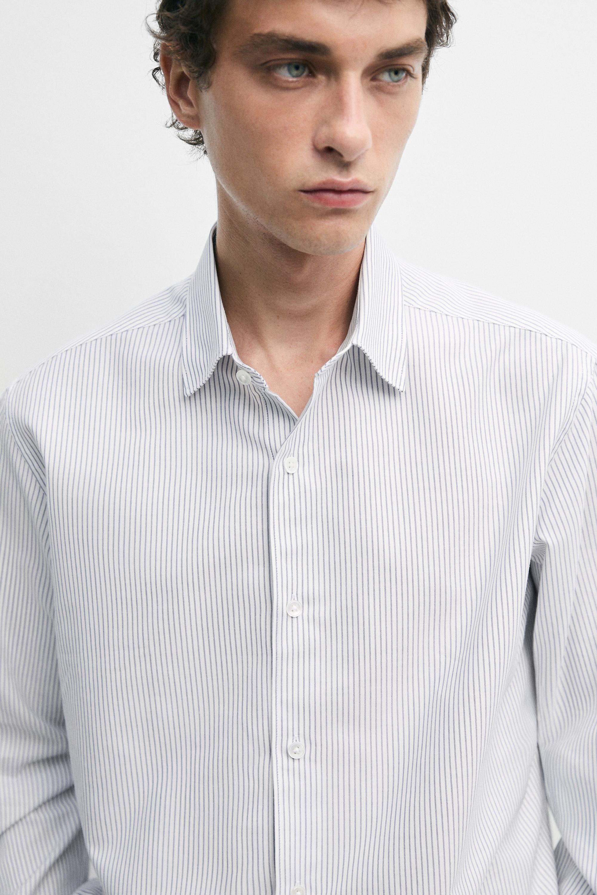 Regular fit striped cotton Oxford shirt — BLUE