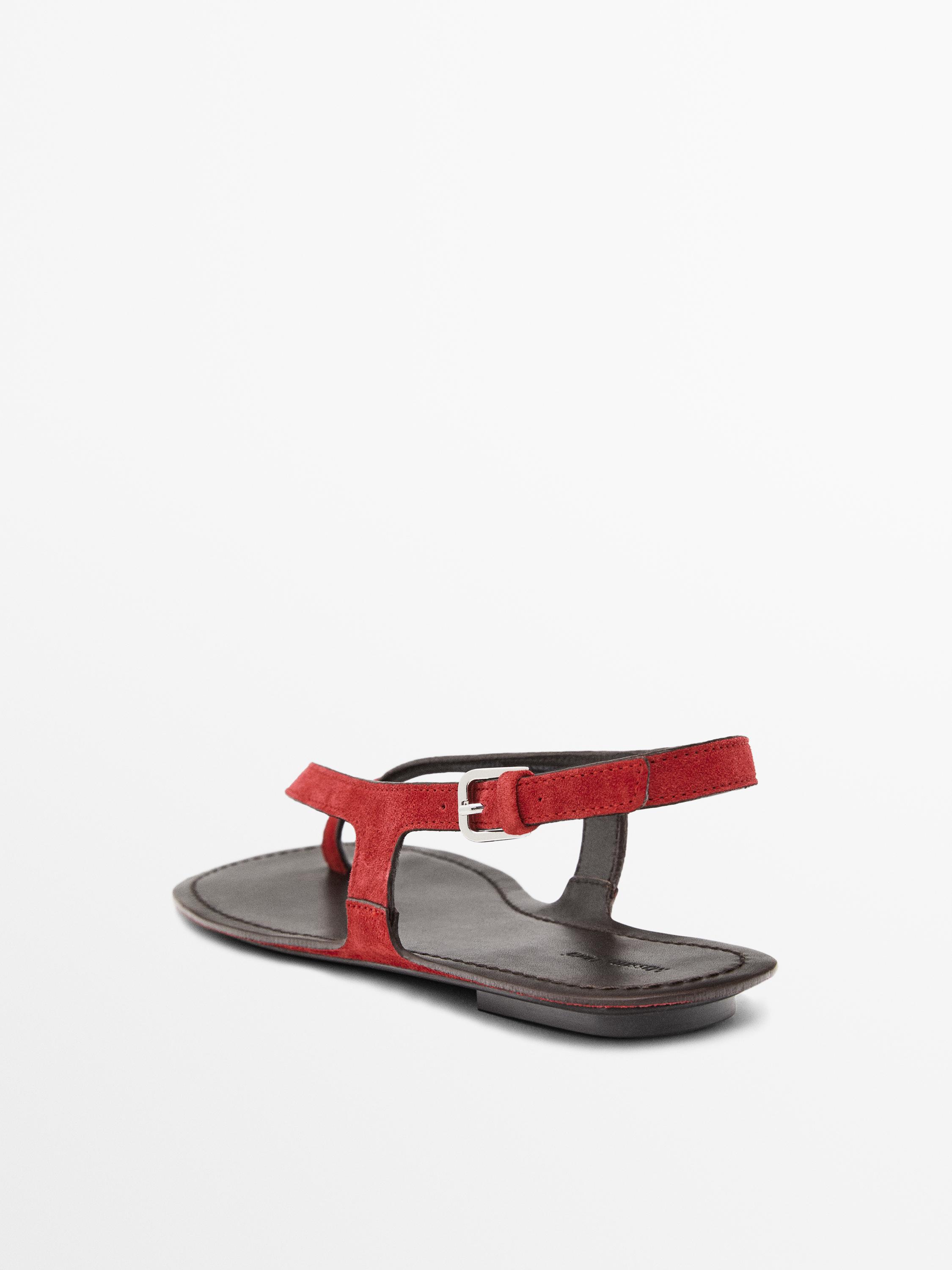Split suede flat sandals