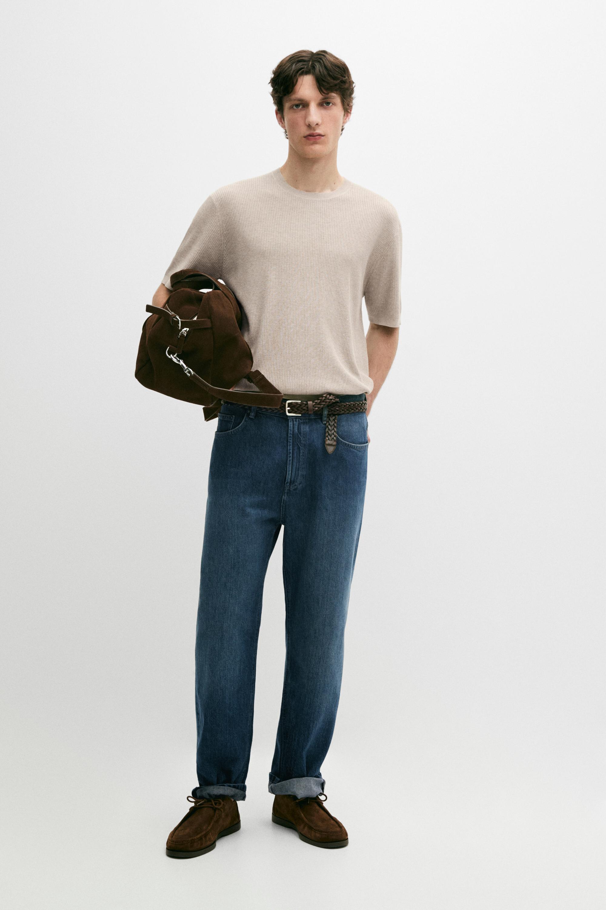 Short sleeve knit cotton blend sweater — Washed