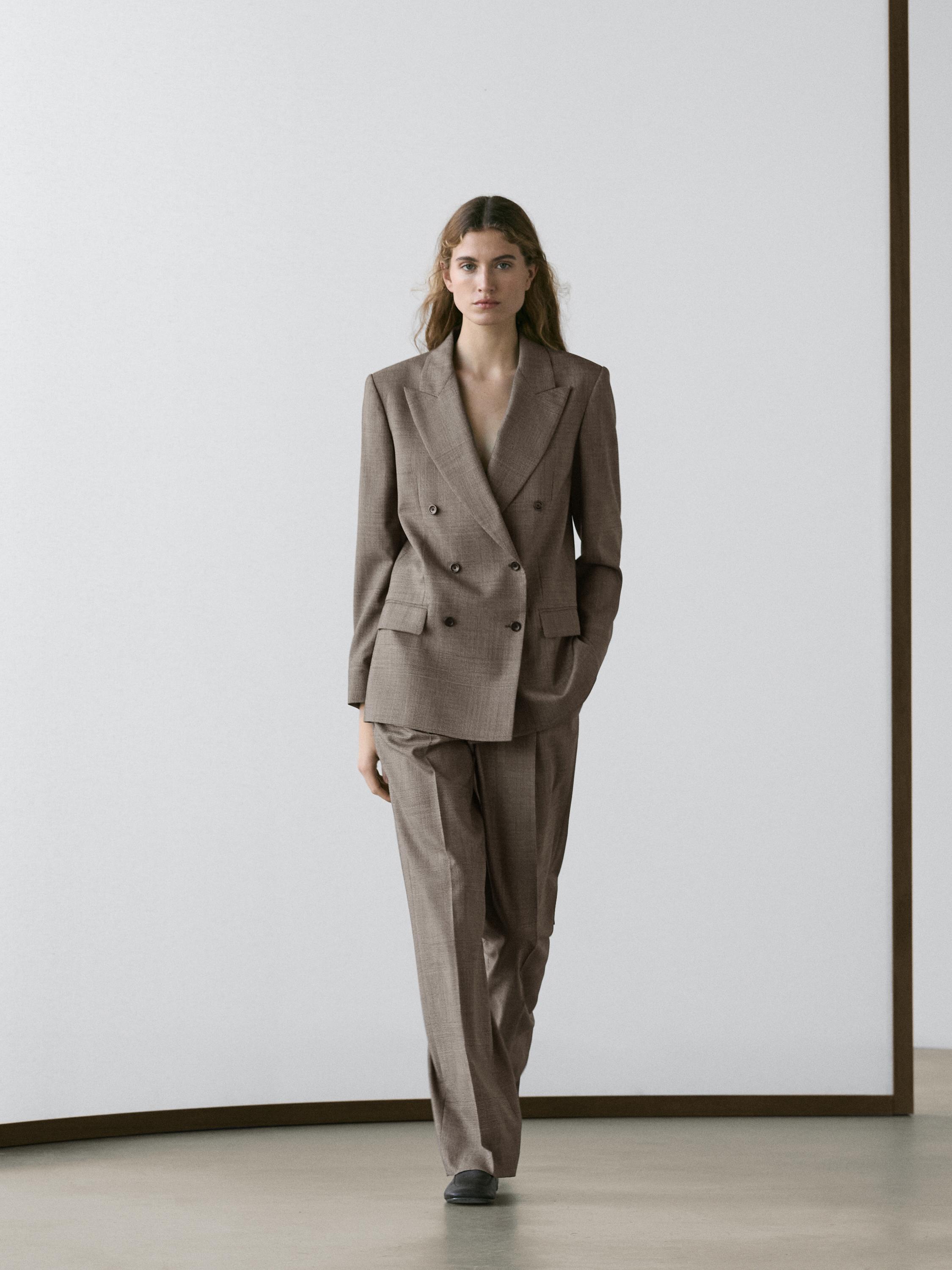 Check wool suit trousers — BEIGE