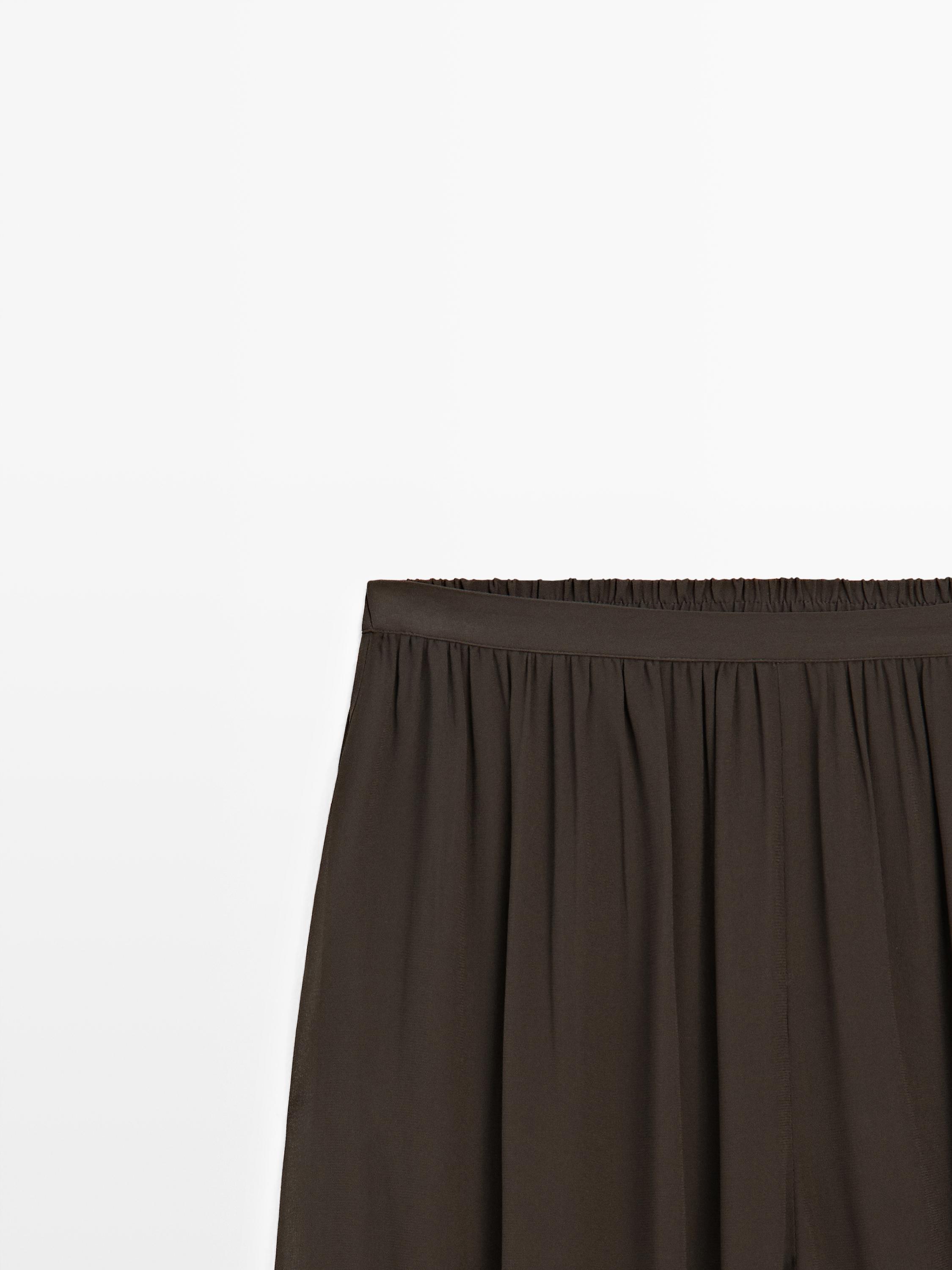 Semi-sheer sarouel trousers with button details — Chocolate