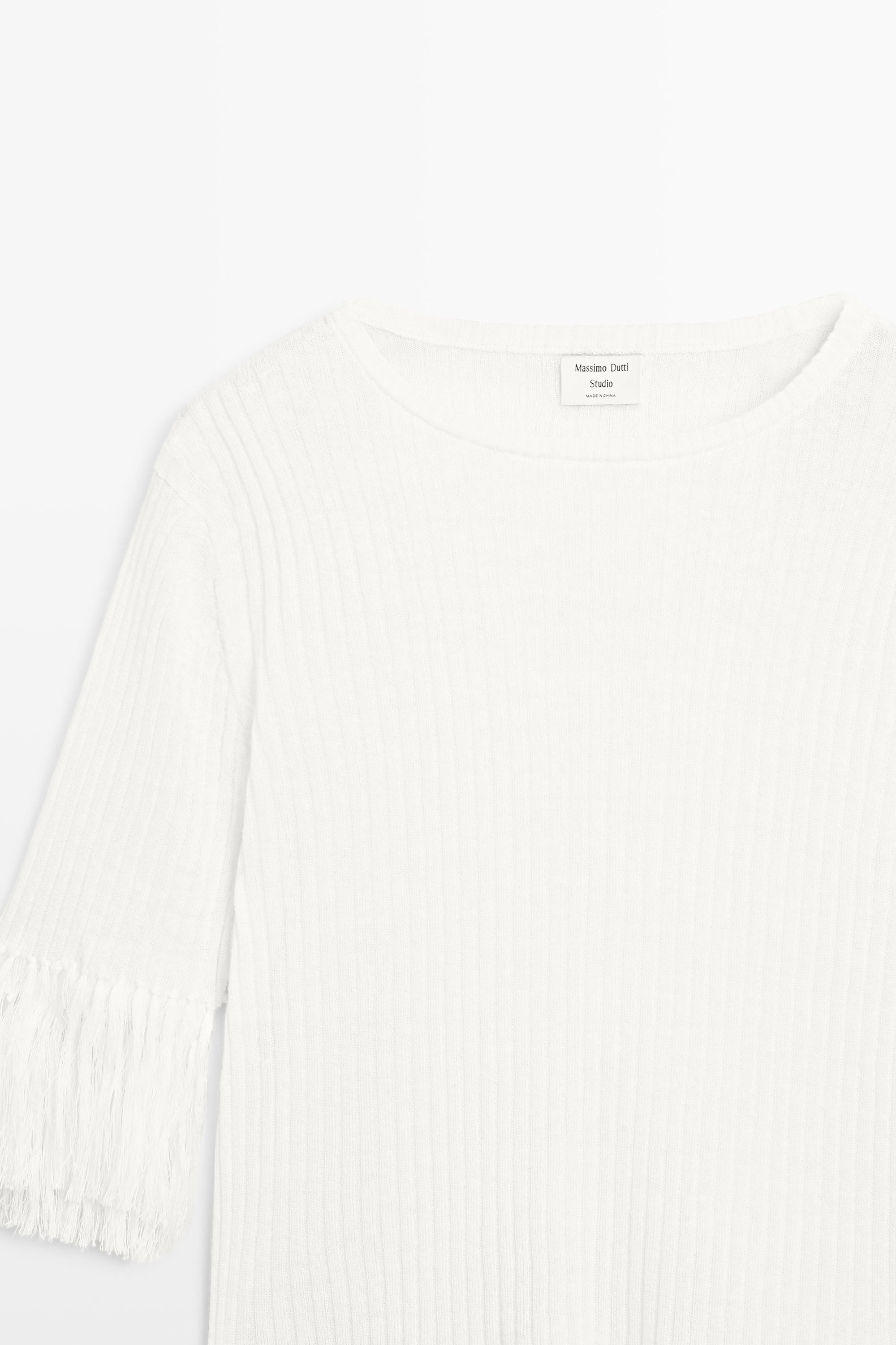 Fringe detail knit sweater - STUDIO — WHITE