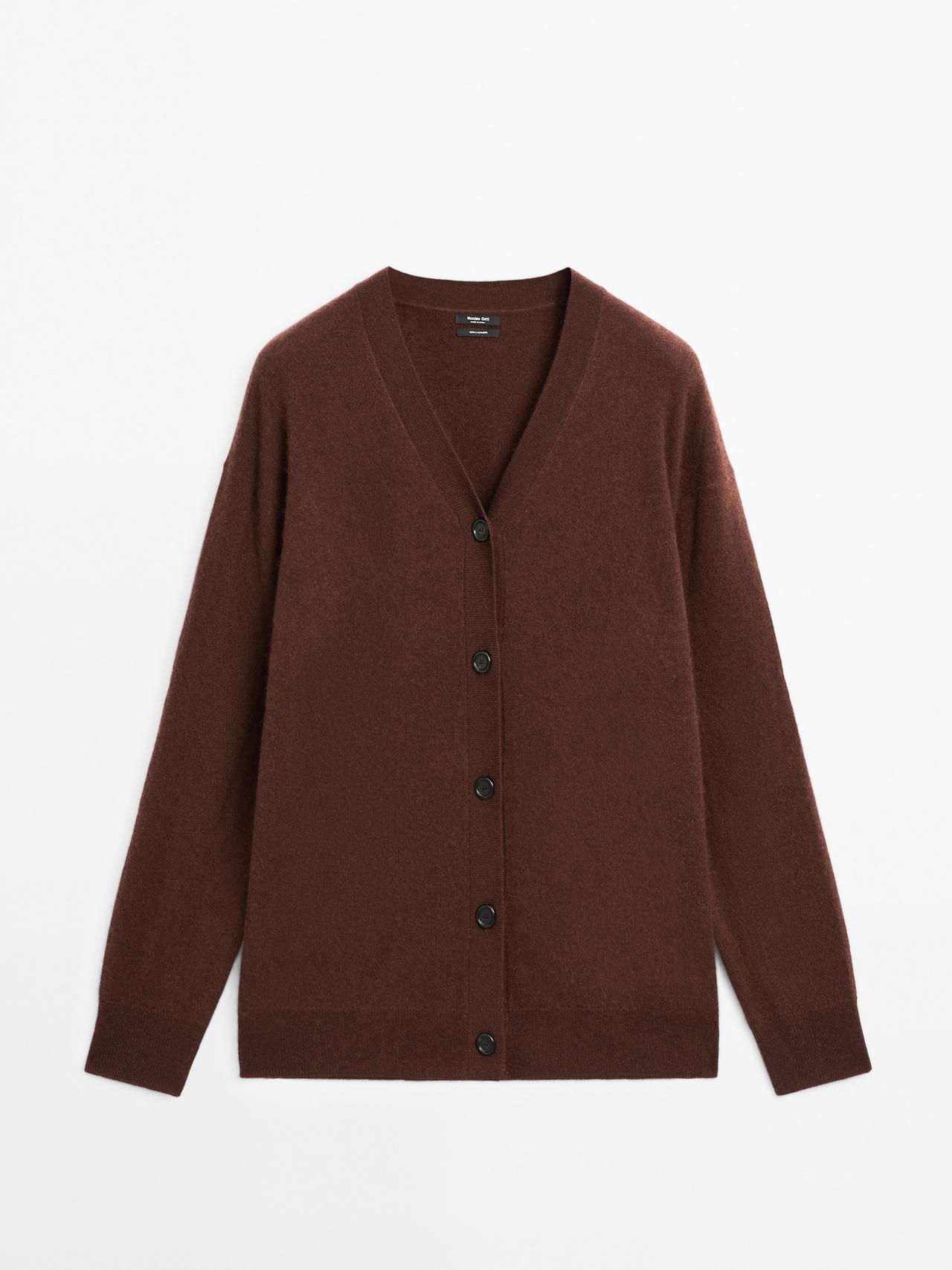Massimo Dutti - Dame - Oversize Cardigan I 100 % Kashmir Med V-Udskæring - Terrakotta - Xs