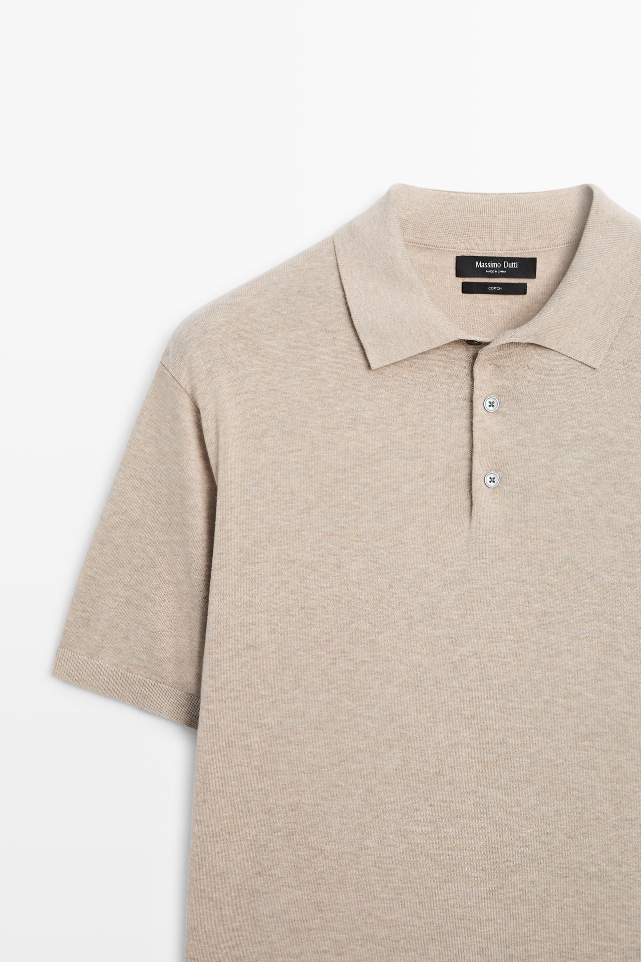 100% cotton knit polo sweater — BEIGE
