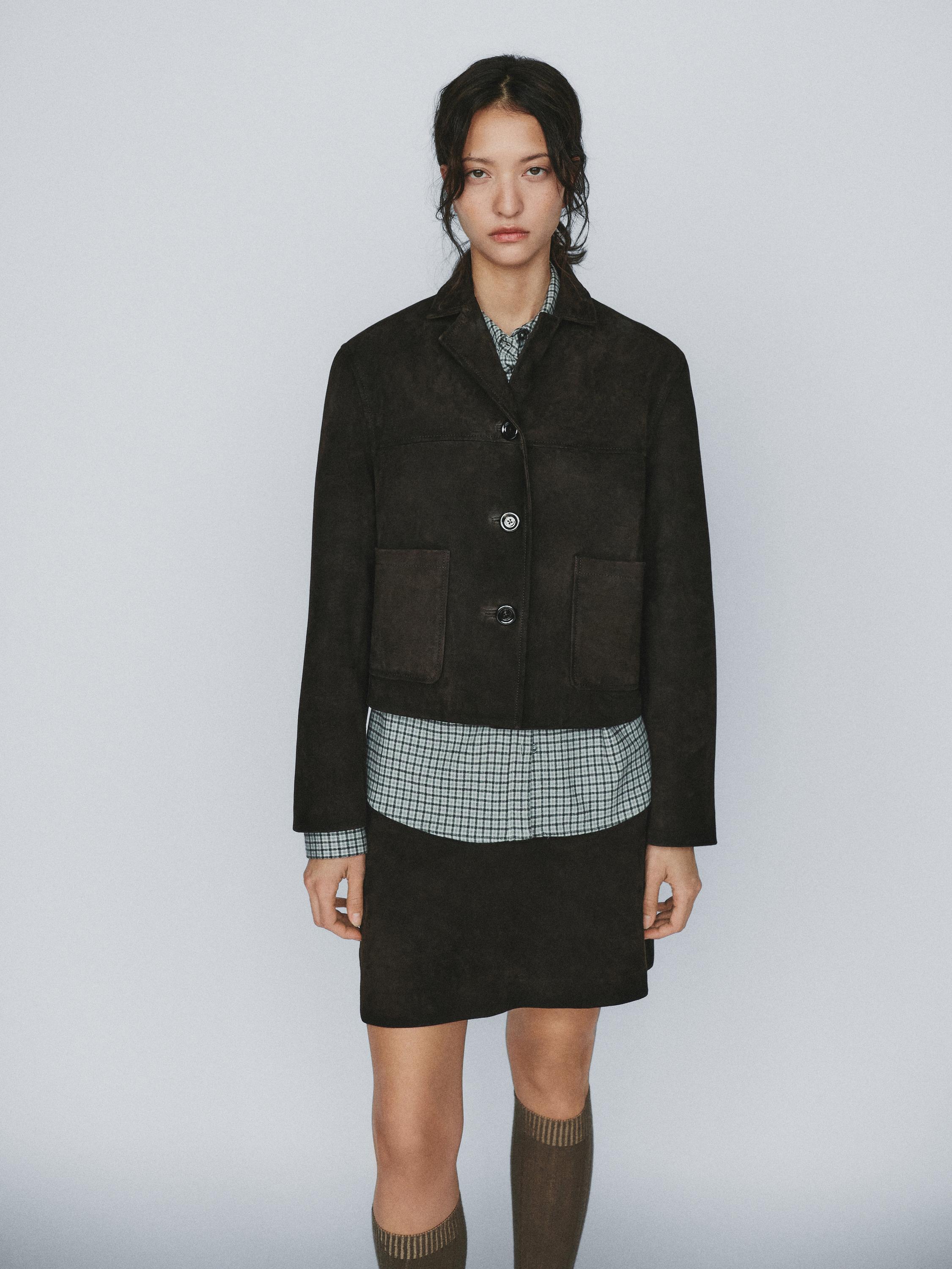 Suede leather mini skirt