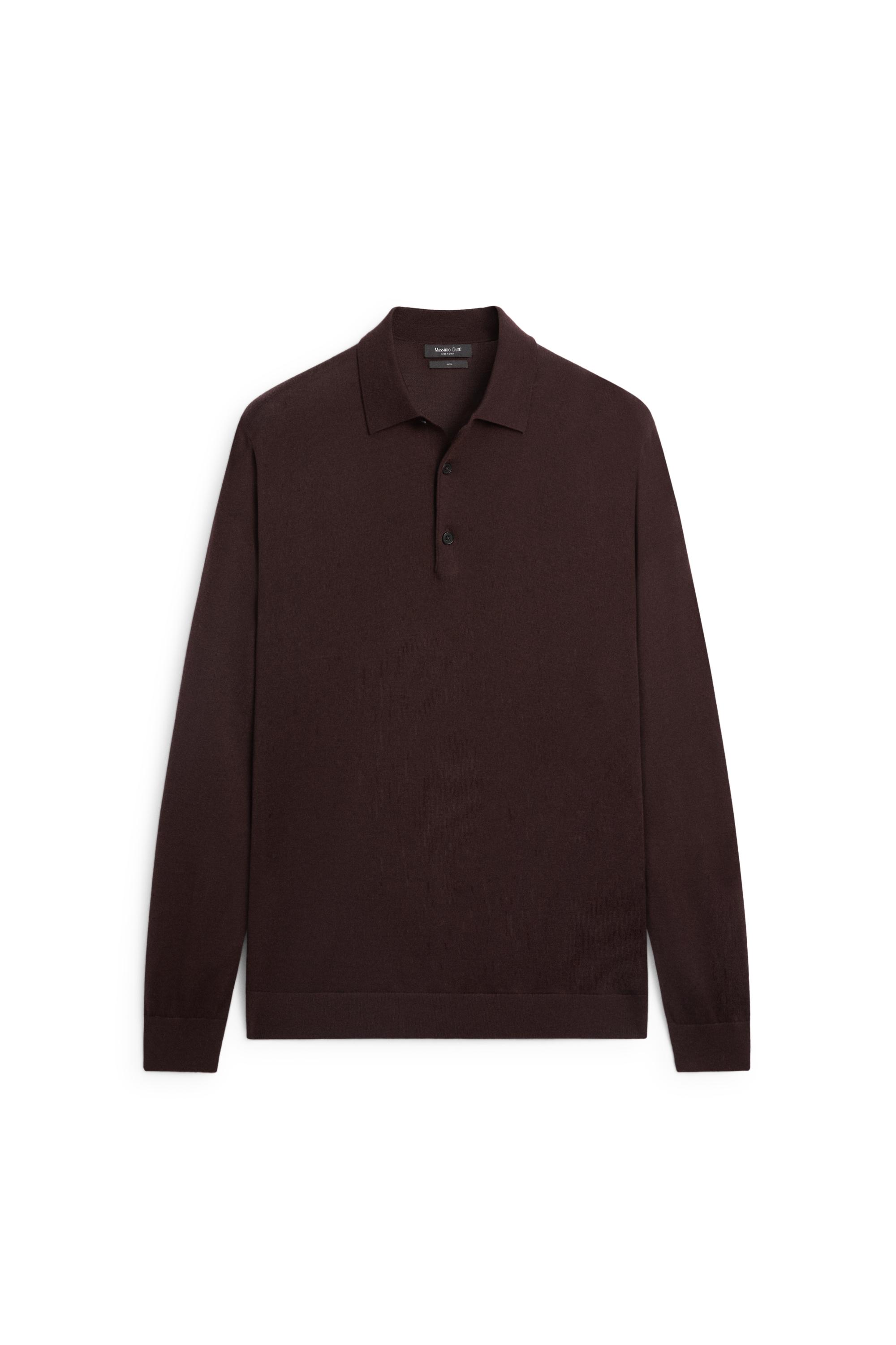 100% merino wool knit polo sweater — BURGUNDY