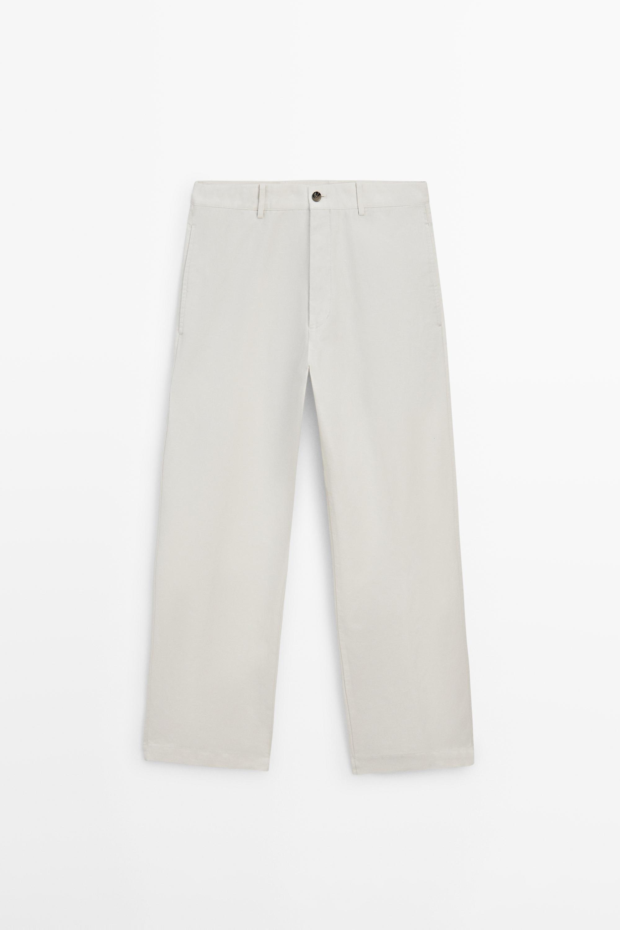 Cotton and linen tapered fit trousers — Off white