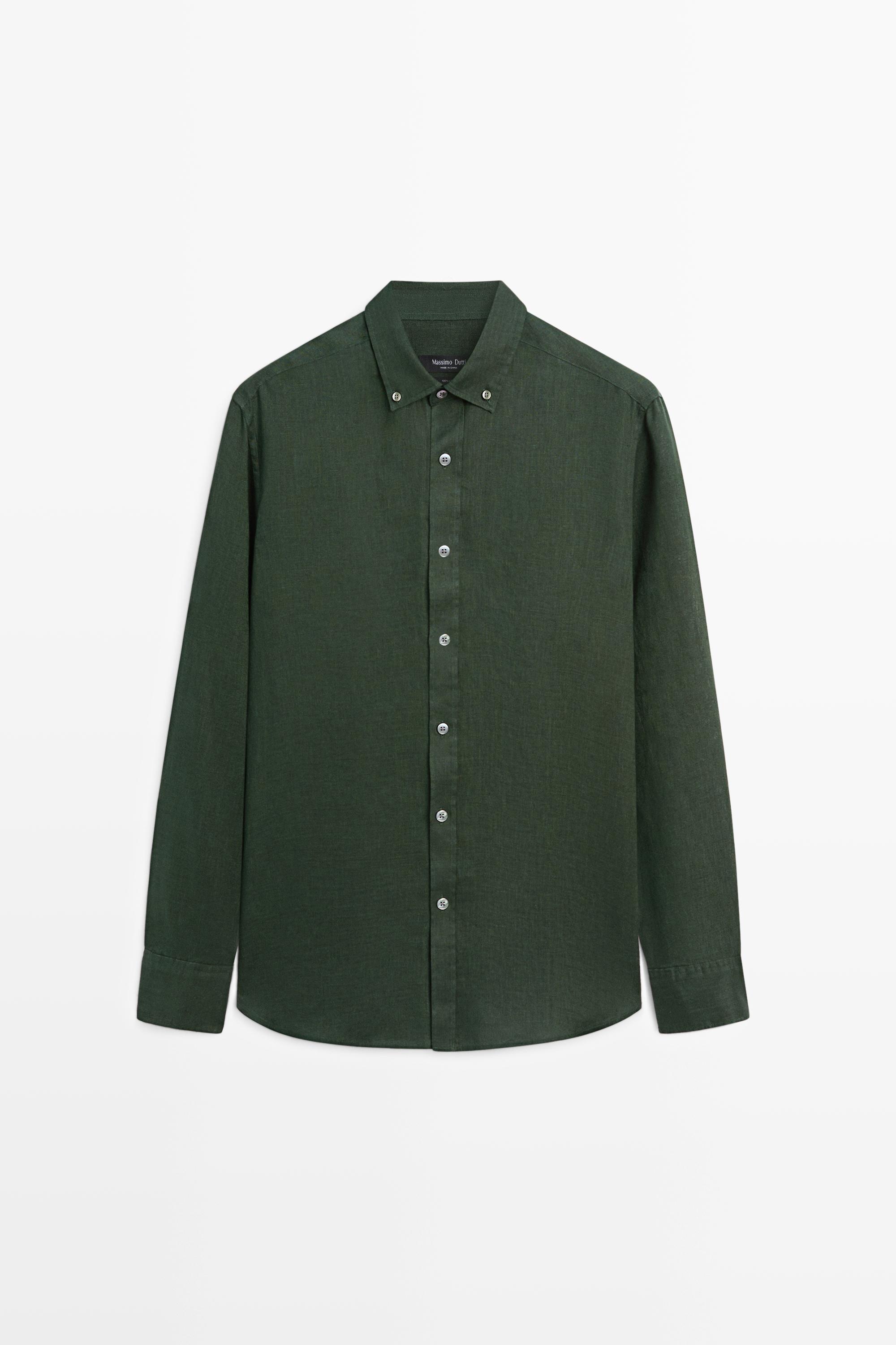 100% linen regular fit shirt — BLUISH GREEN