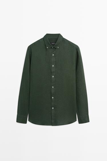 100% linen regular fit shirt — BLUISH GREEN 2