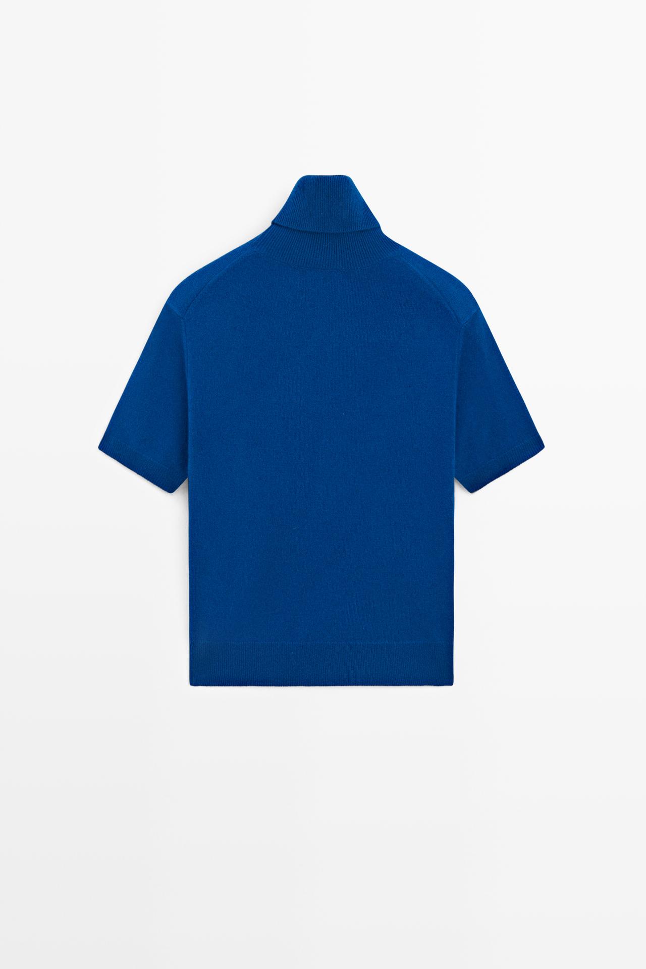 Short sleeve turtleneck knit sweater — DEEP BLUE
