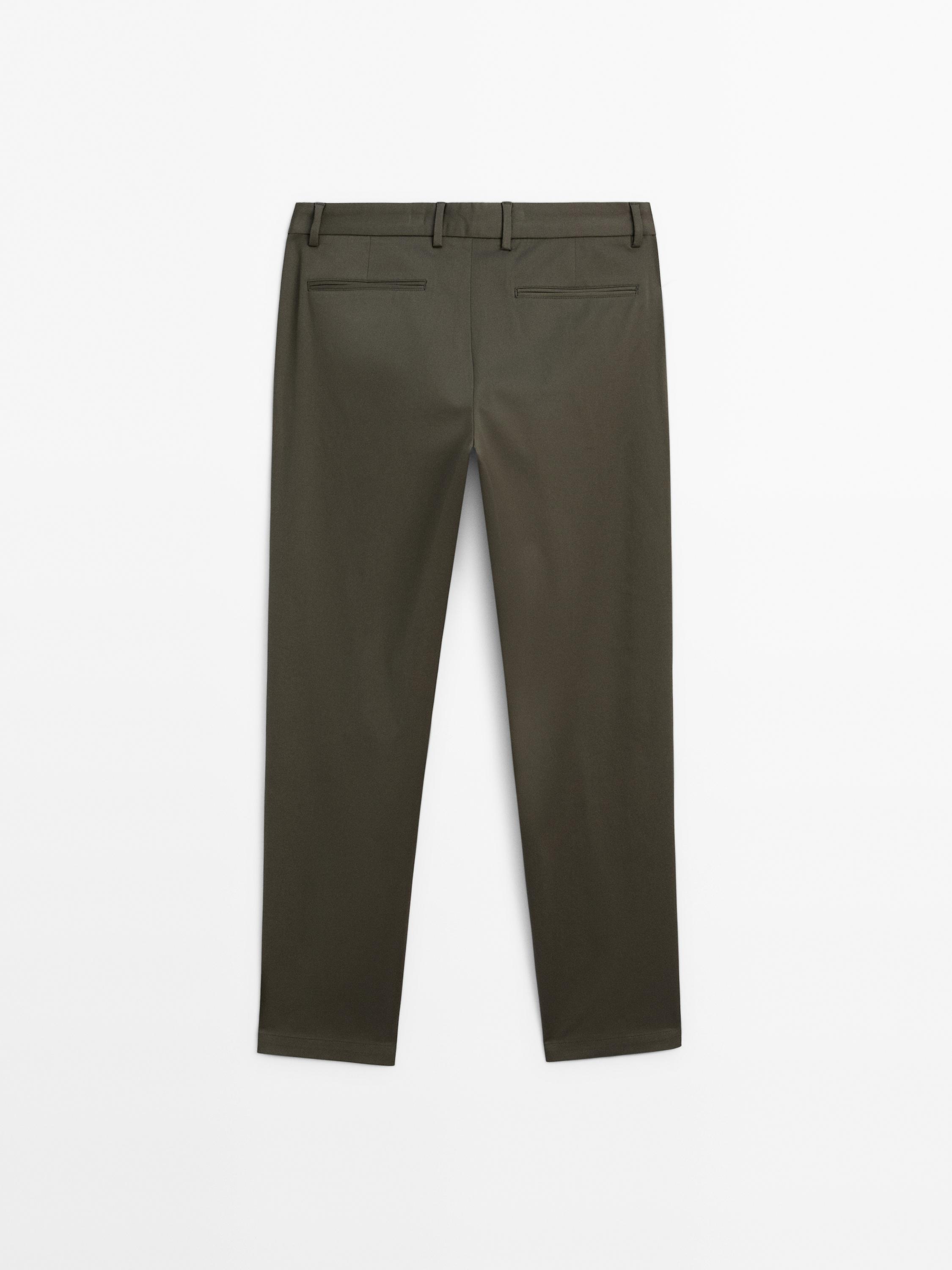 Cotton blend slim fit trousers