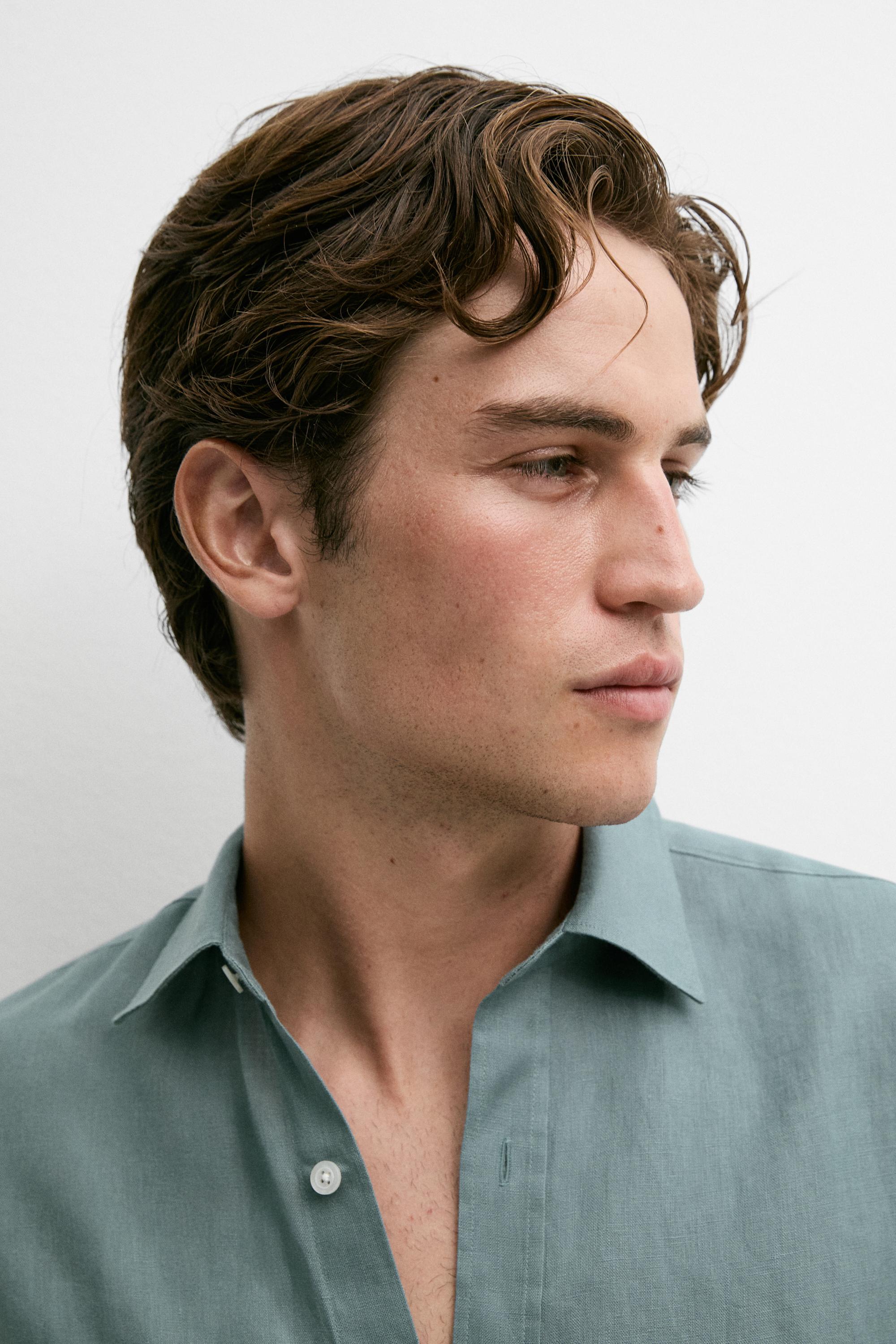 100% linen slim fit shirt — DEEP BLUE
