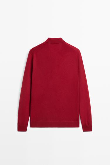 100% cashmere knit polo sweater — RUBY RED 6