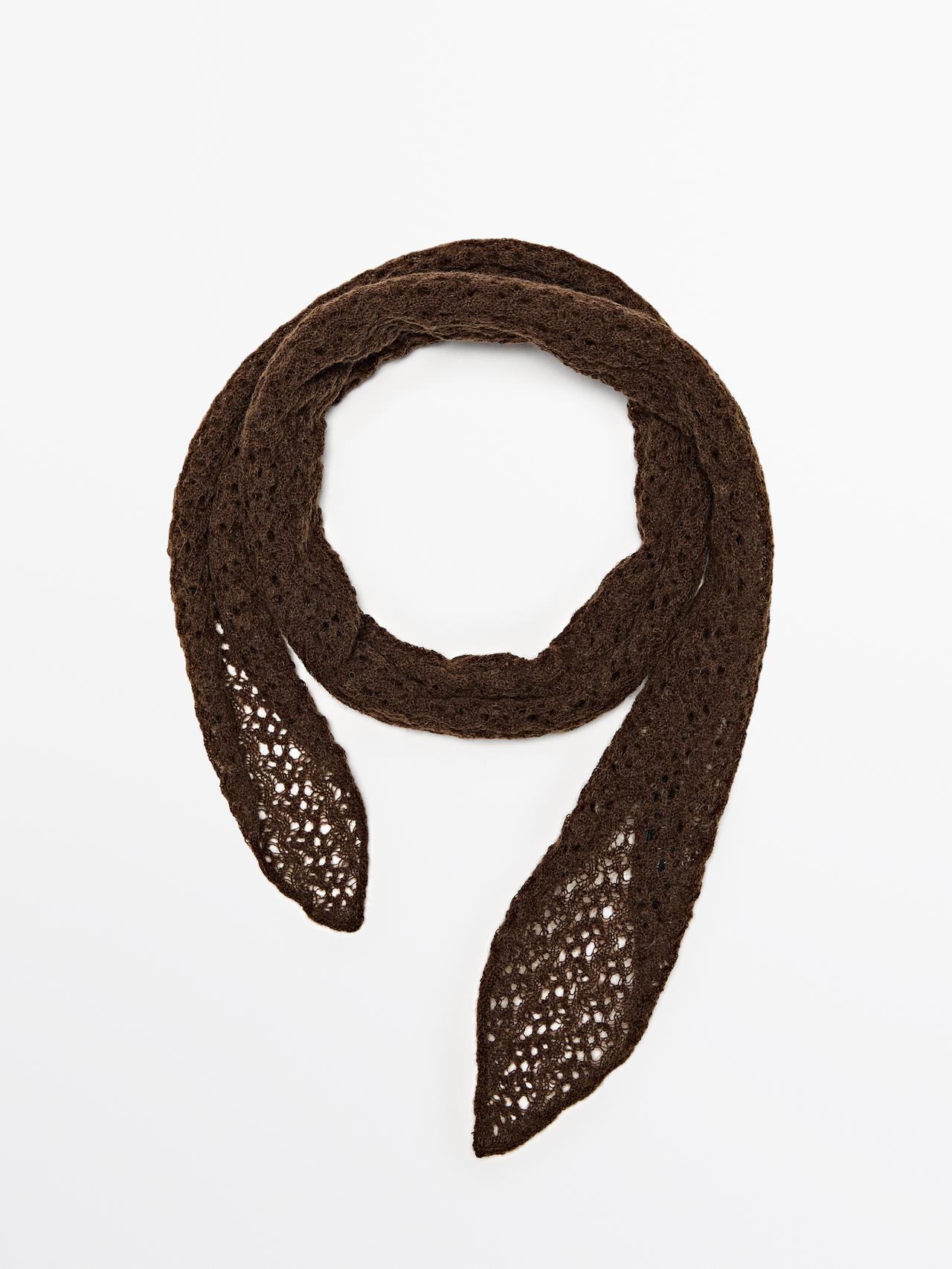 Massimo Dutti - Dame - Halstørklæde I Strik - Brun - 01