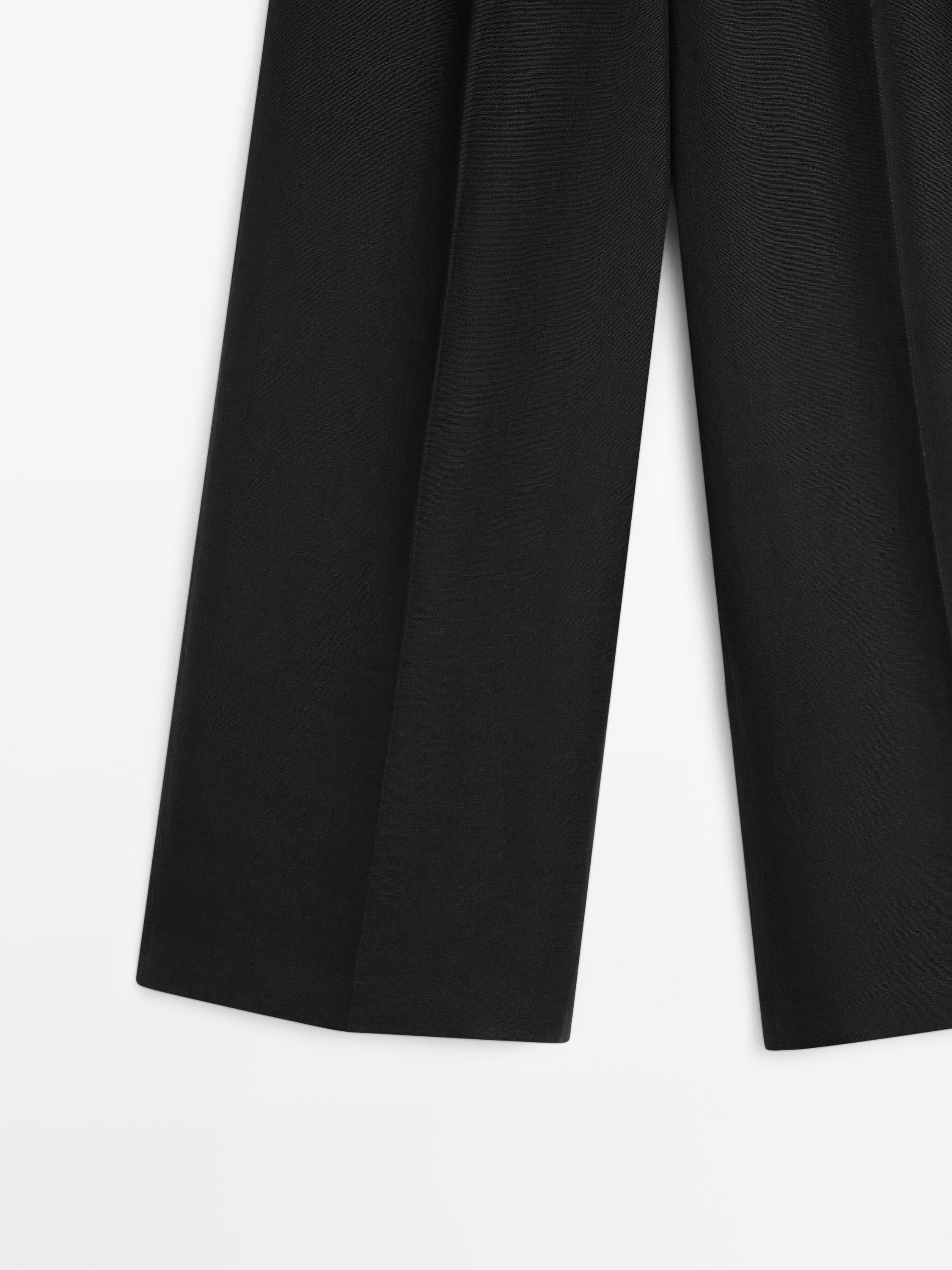 Flowing linen suit trousers — BLACK