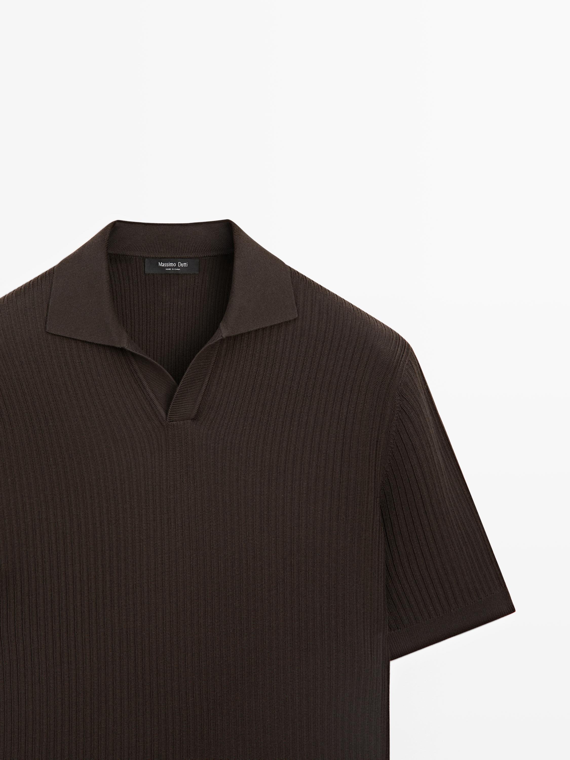 Regular fit cotton knit polo shirt — BROWN MARL