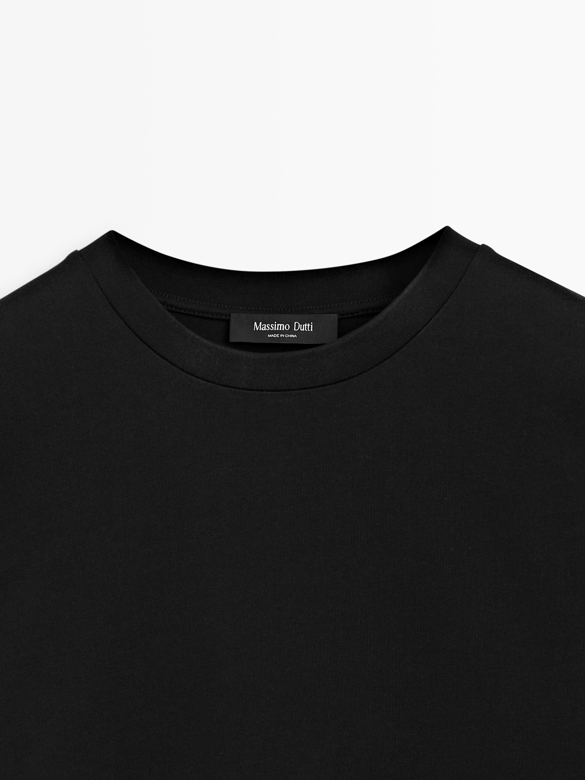 Short sleeve T-shirt with lace detail — BLACK