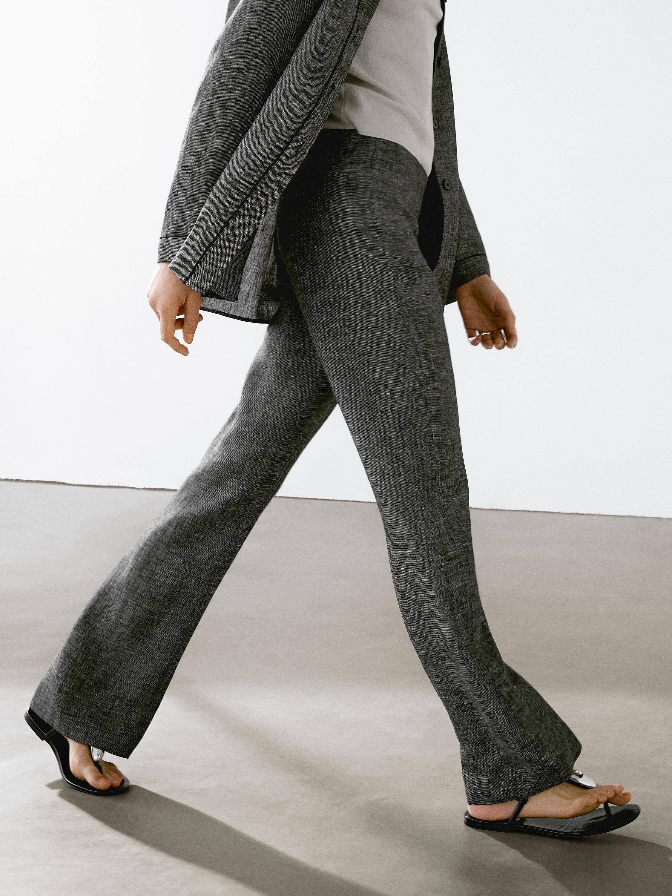 100% linen straight-leg trousers