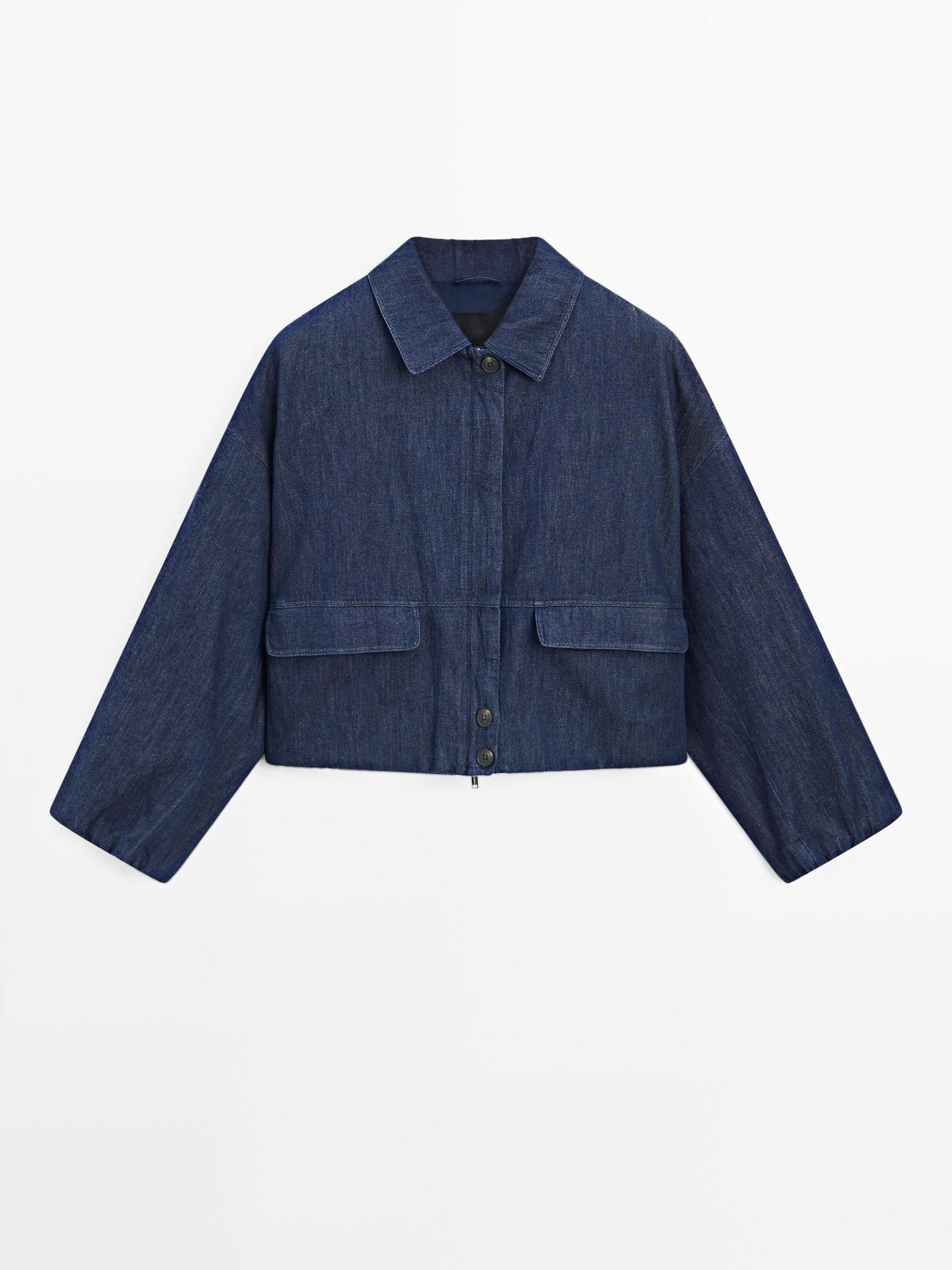 Jeans-Bomberjacke aus Baumwollmischgewebe
