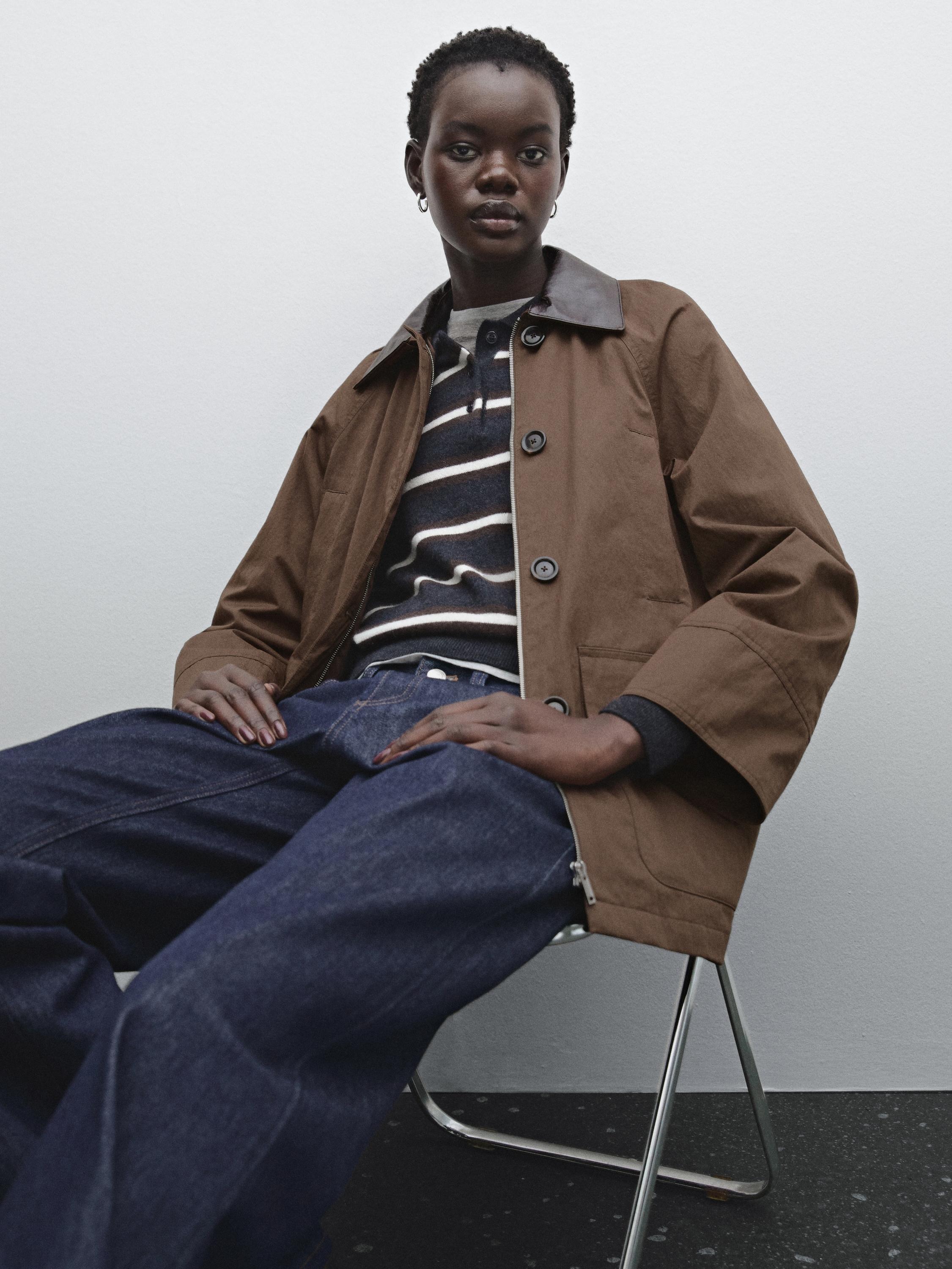Parka con dettaglio in pelle rimovibile misto cotone